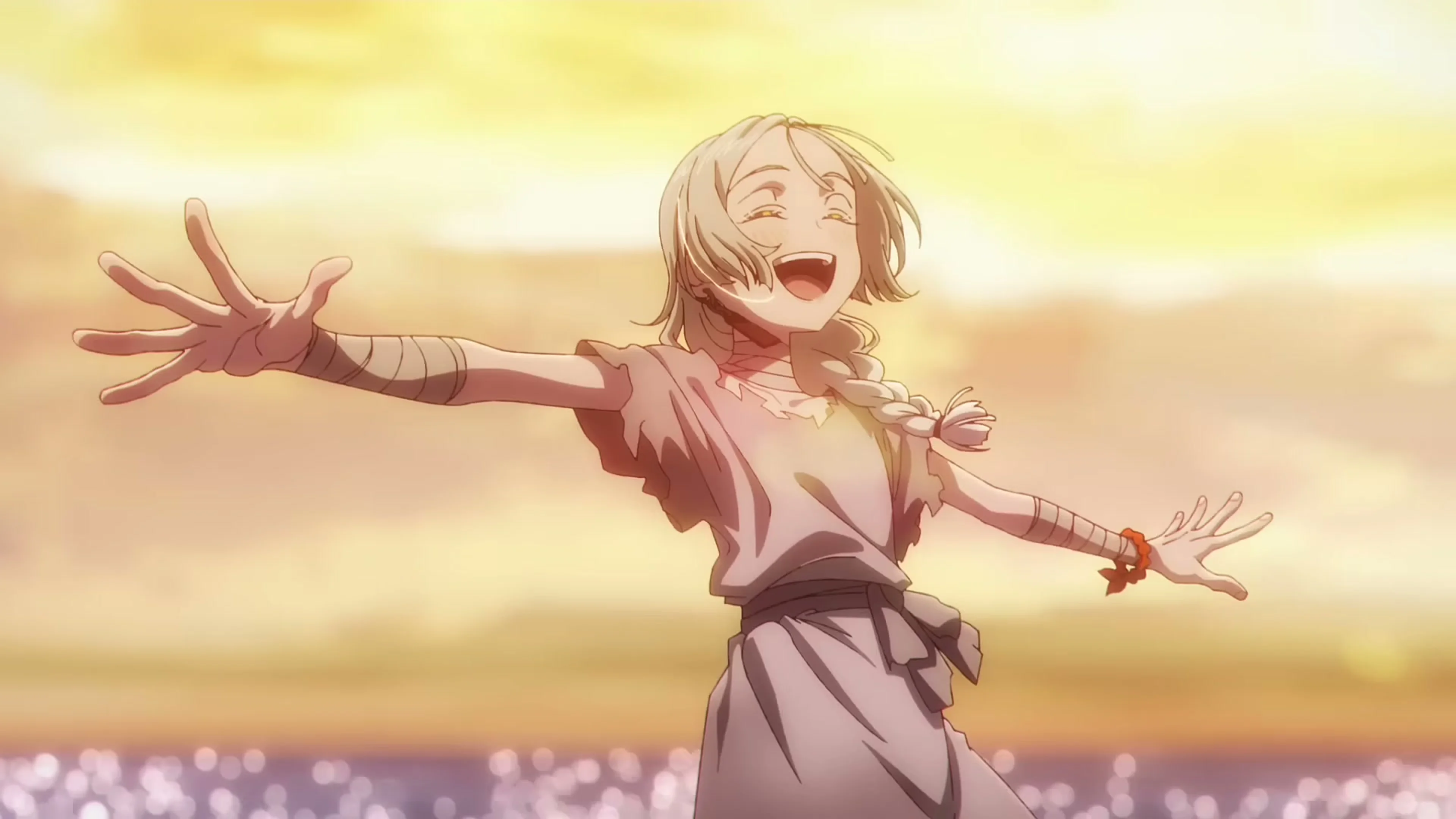 A young woman reaches out in a bright scene from the Code Geass: Star Chaser Aspal teaser.