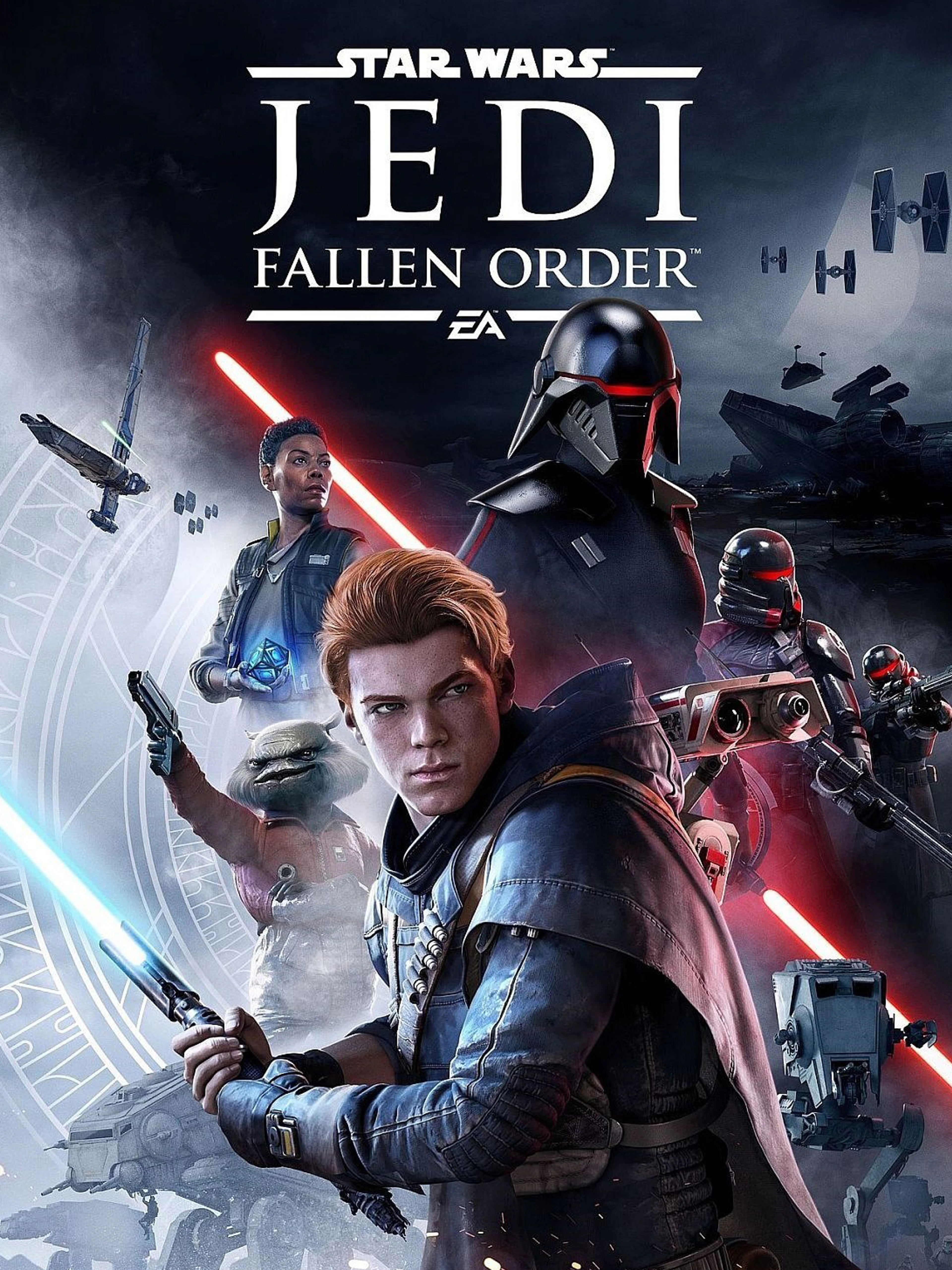 Official Star Wars Jedi: Fallen Order cover featuring Cal Kestis, other characters and the original game logo.