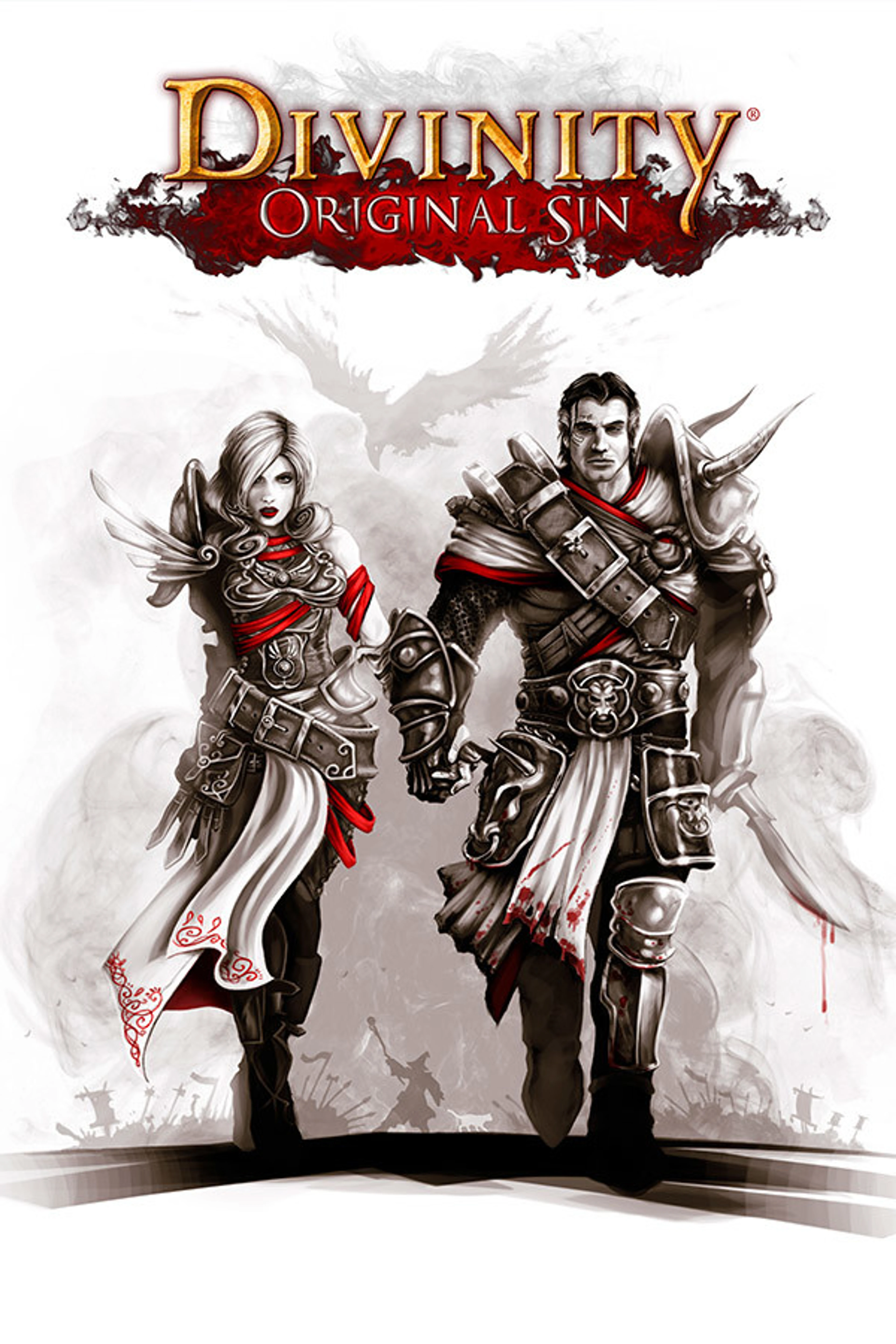 Official Divinity: Original Sin cover with two armored protagonists walking together beneath the native game title.