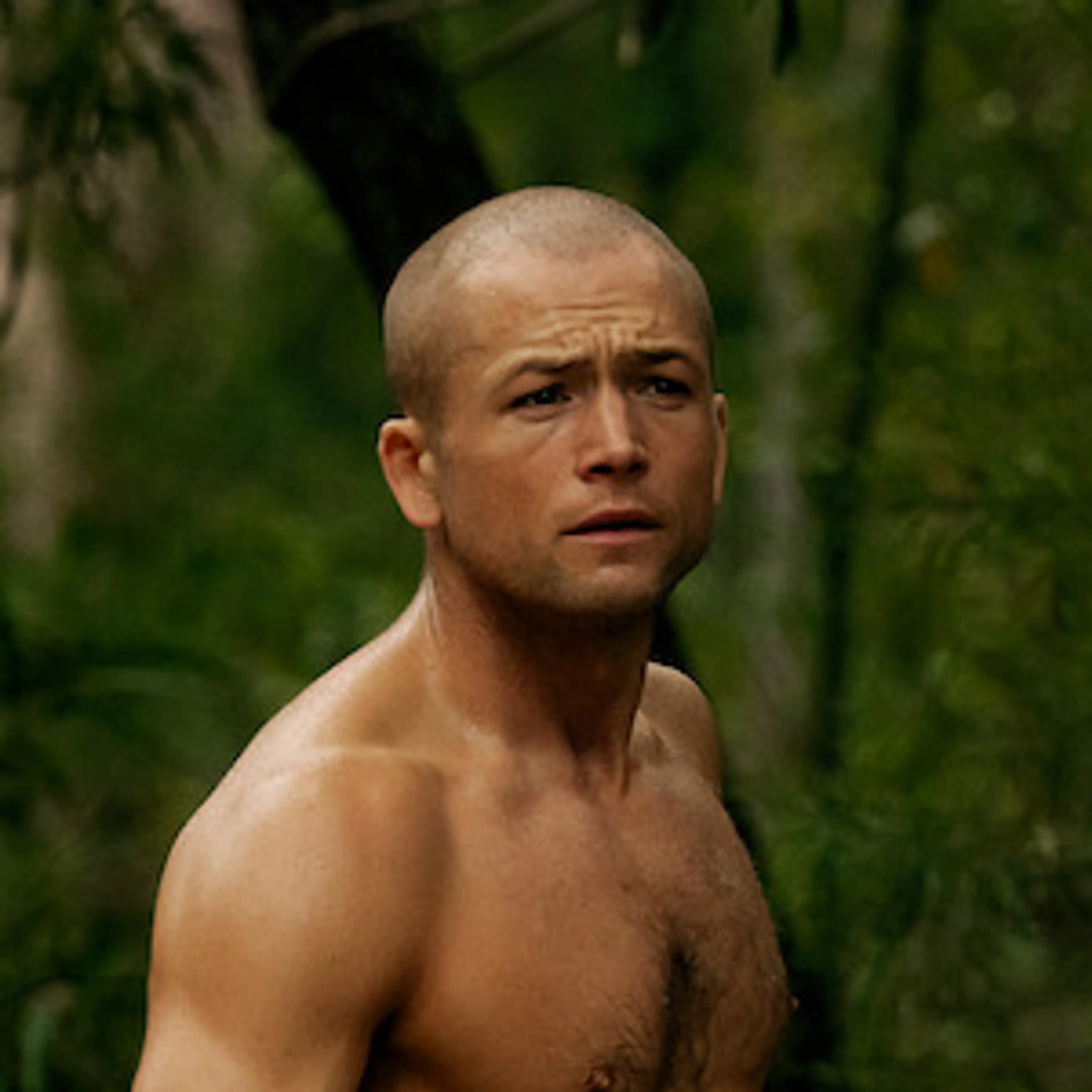 Taron Egerton as Ben in Apex, with his face clearly visible.