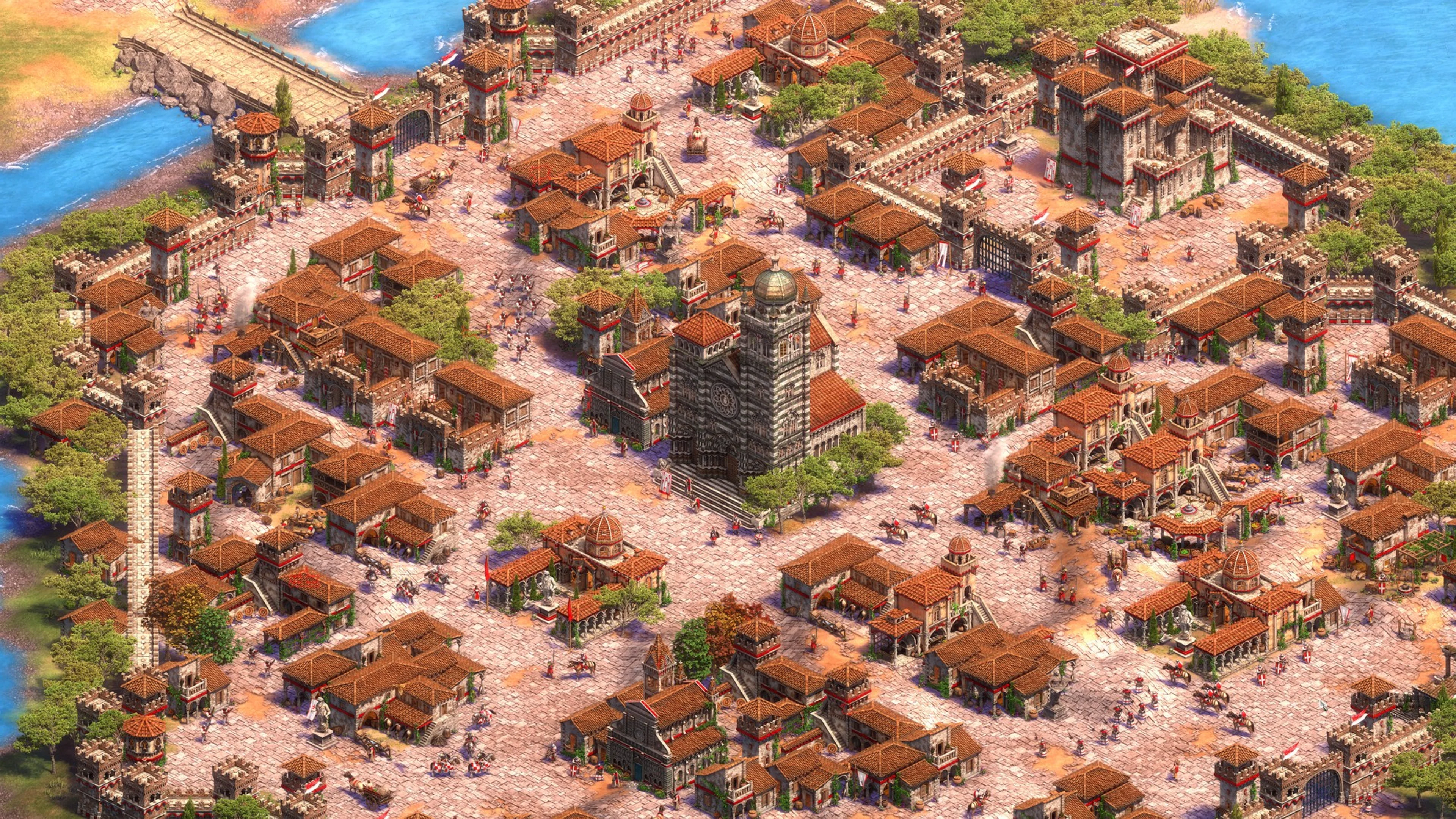 Infantry and mounted units around a fortified settlement. Unit roles and defensive positions affect which fights are worth taking.