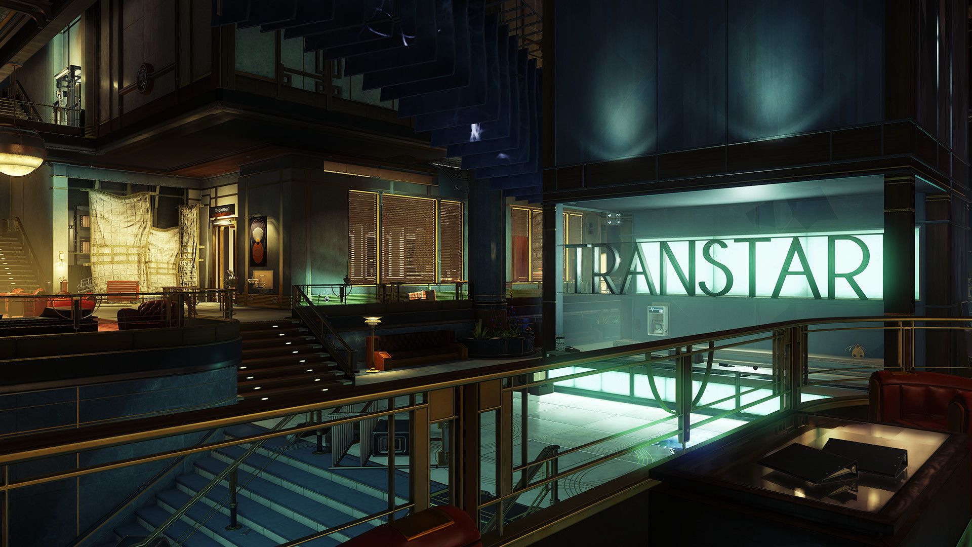 A corridor in Talos I displays the TranStar name.