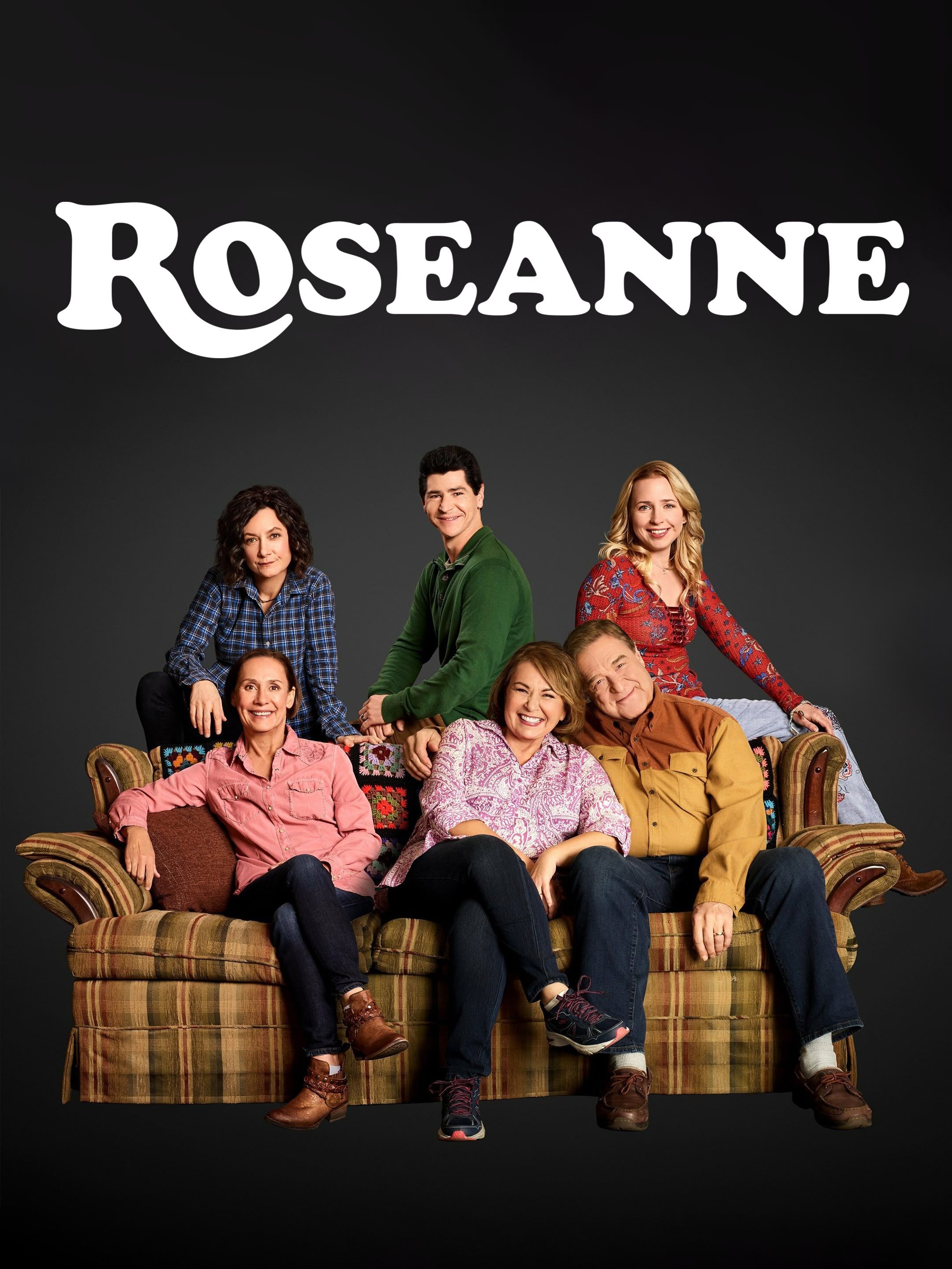 Official Peacock portrait poster for Roseanne showing the cast and the show title.