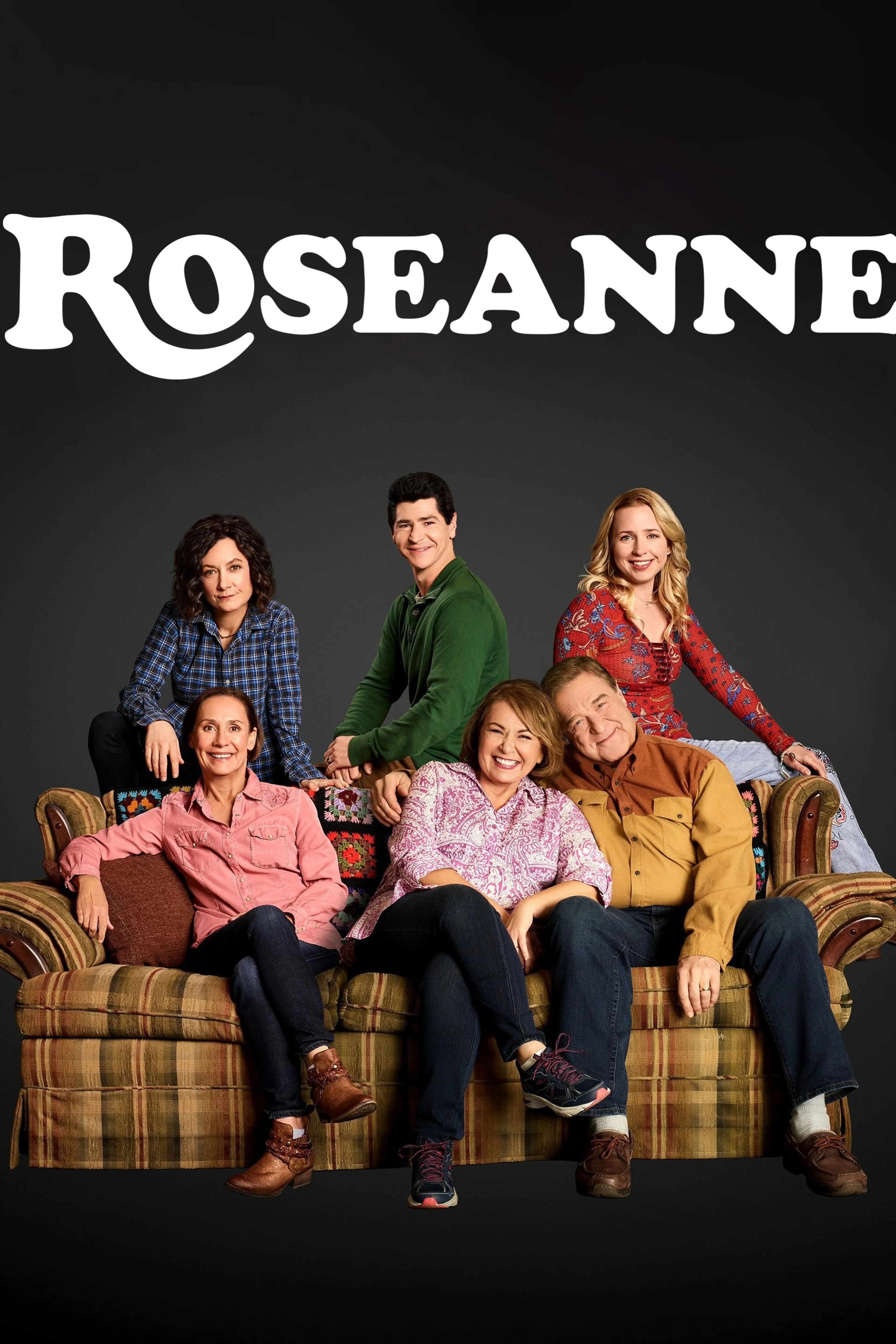 Official Peacock portrait poster for Roseanne showing the cast and the show title.