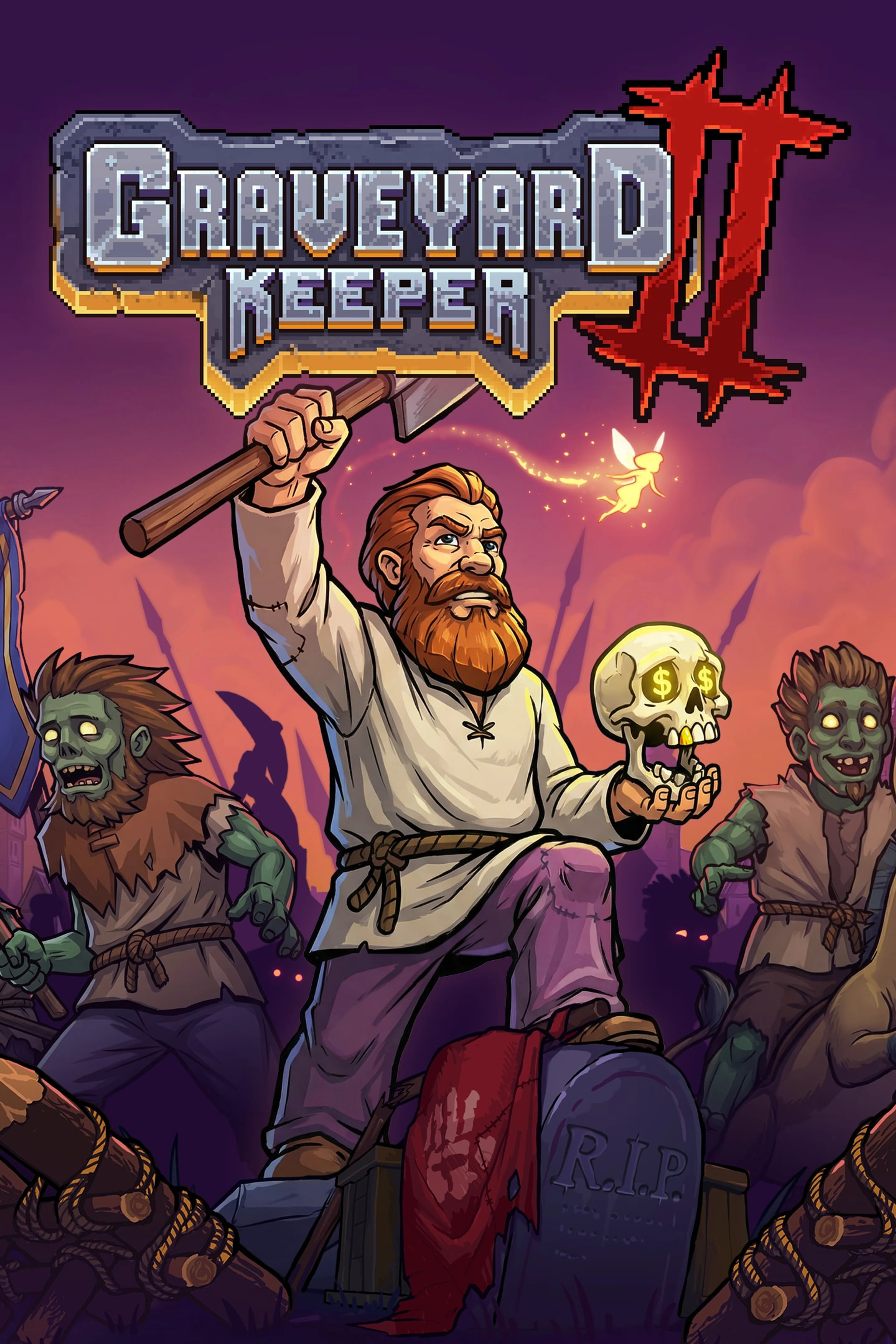 Official Graveyard Keeper 2 artwork with the keeper, zombies and the game logo.