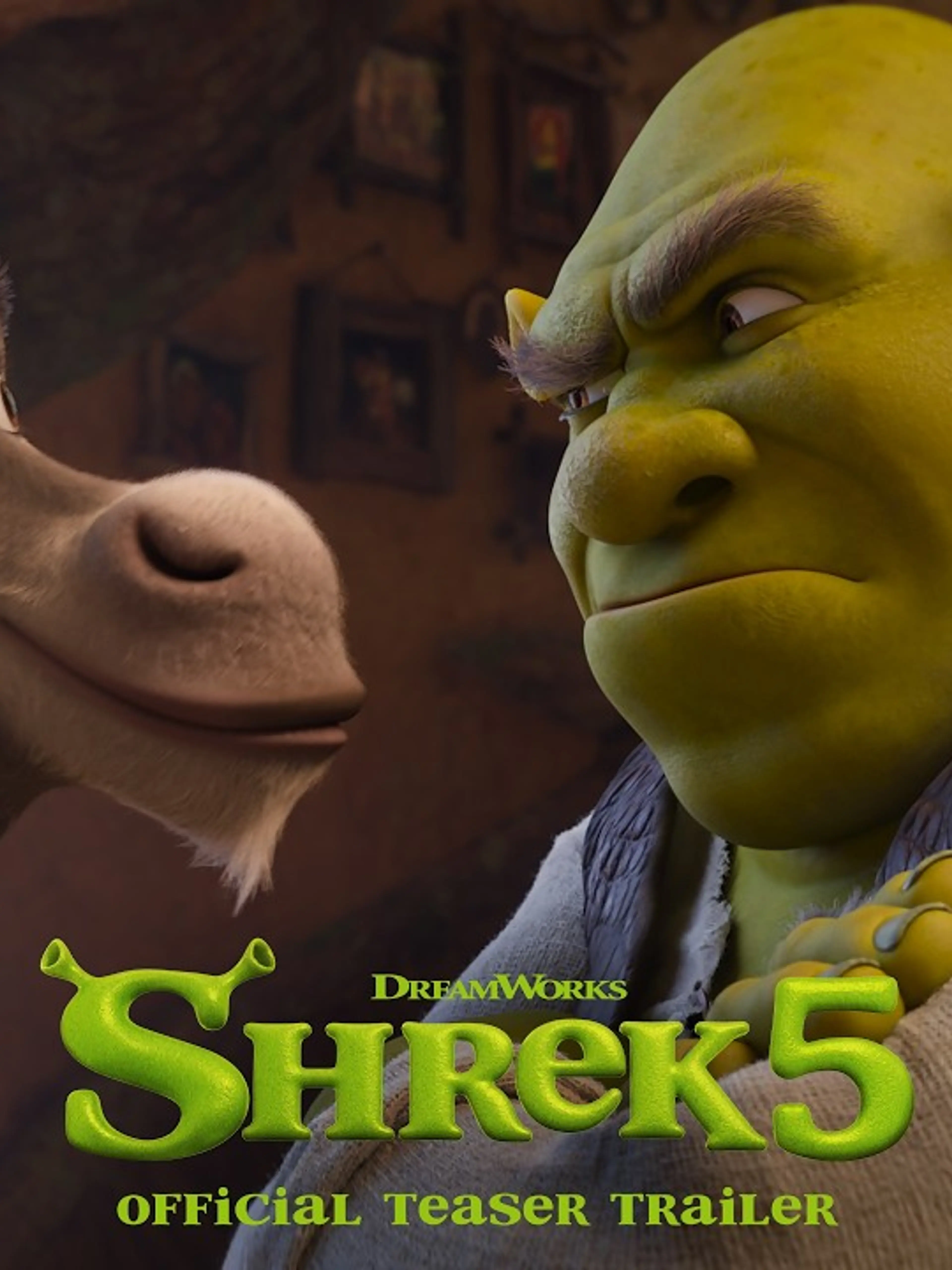 Official Shrek 5 trailer image featuring Shrek and Donkey from DreamWorks Animation.
