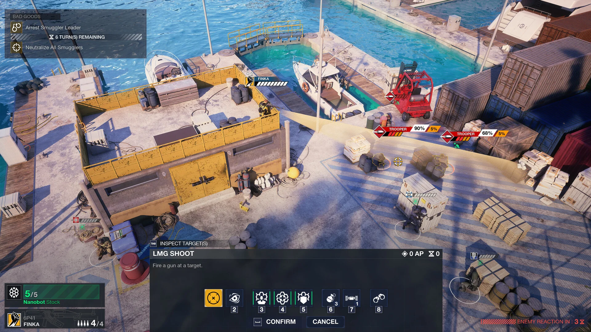 Four Rainbow Six Operators prepare a mission beside an aircraft, with their roles, levels, and equipment shown in the squad screen.