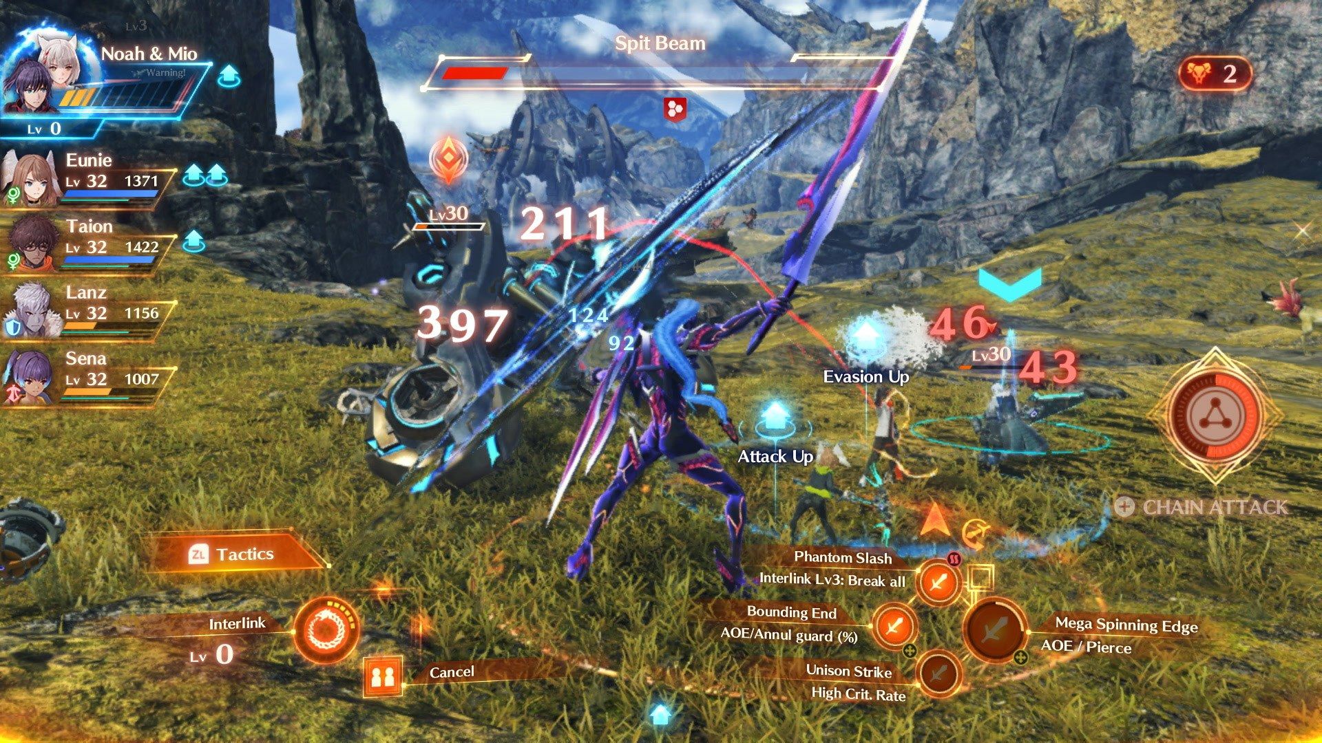 The party fights an enemy in the Xenoblade Chronicles 3 battle interface.