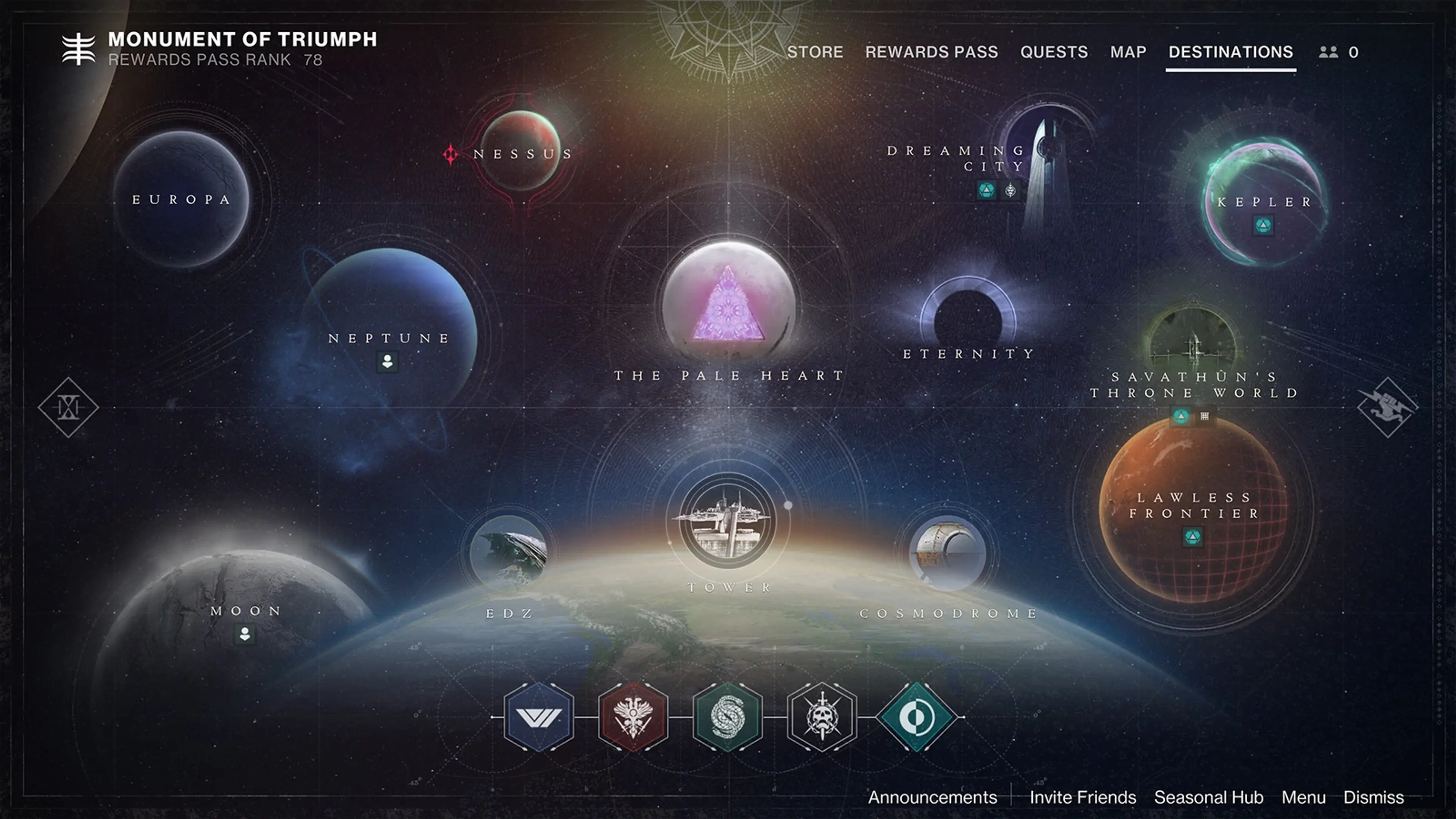 The Destiny 2 Director displays destinations across the Solar System.