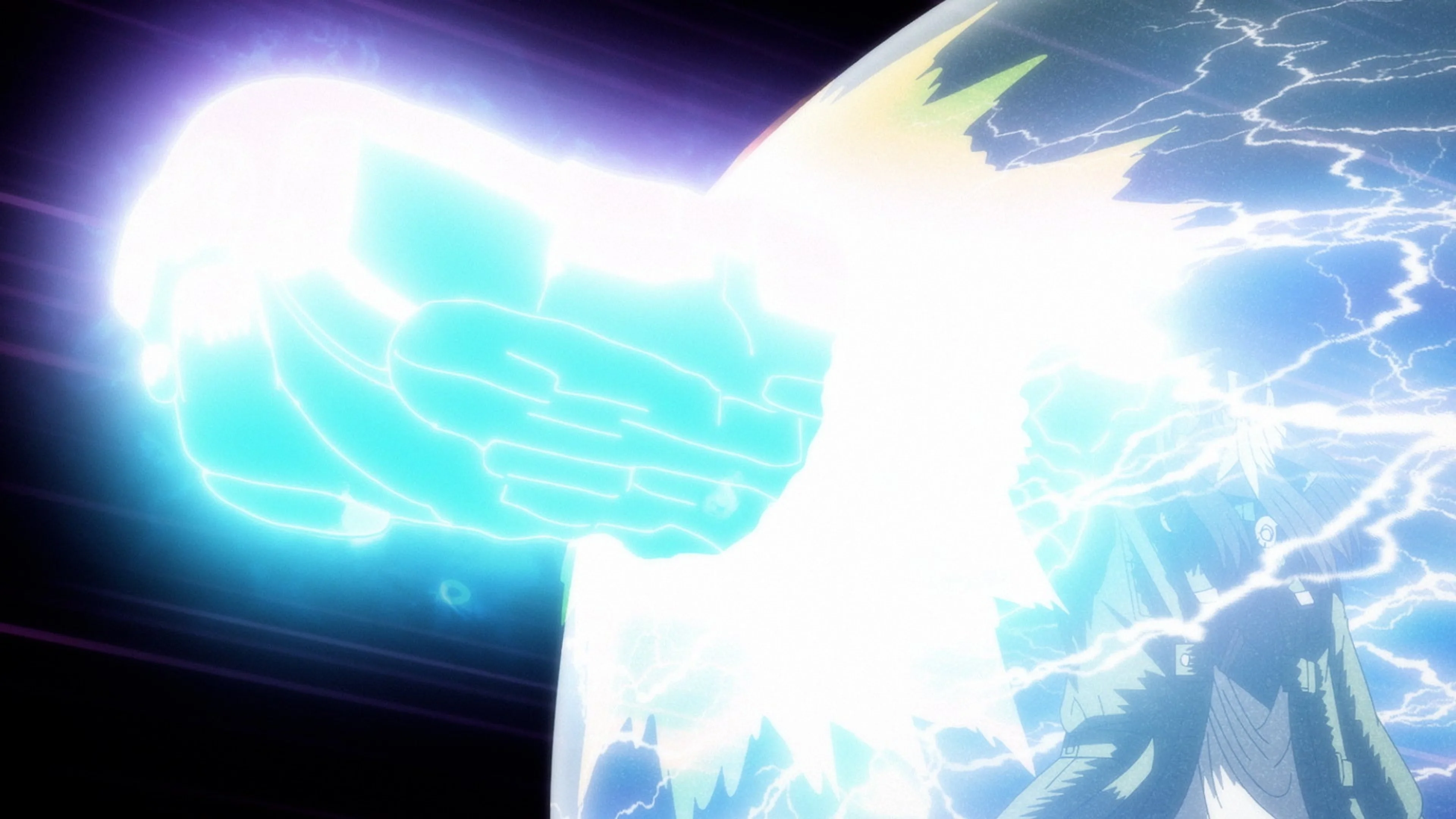 A large weapon forms in blue-white energy between Bolt Crank’s hands in the new anime teaser.