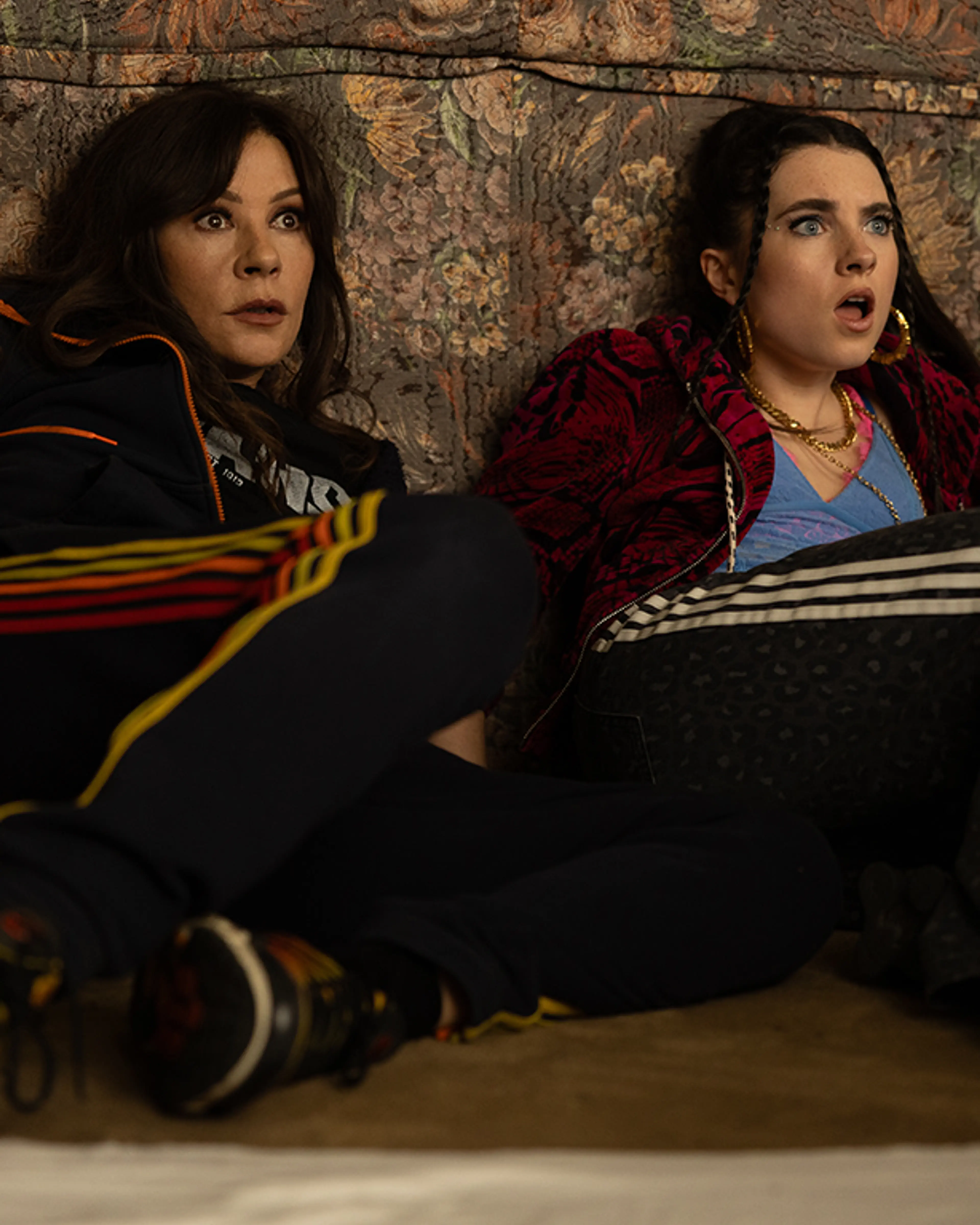 Catherine Zeta-Jones as Jackie Price with Darci Shaw as Gwen in Kill Jackie.