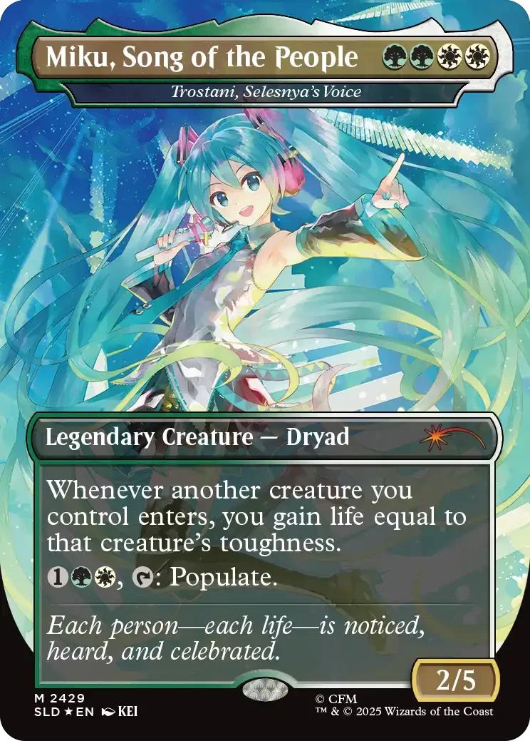 Miku Song of the People card from the Hatsune Miku Secret Lair Commander deck.