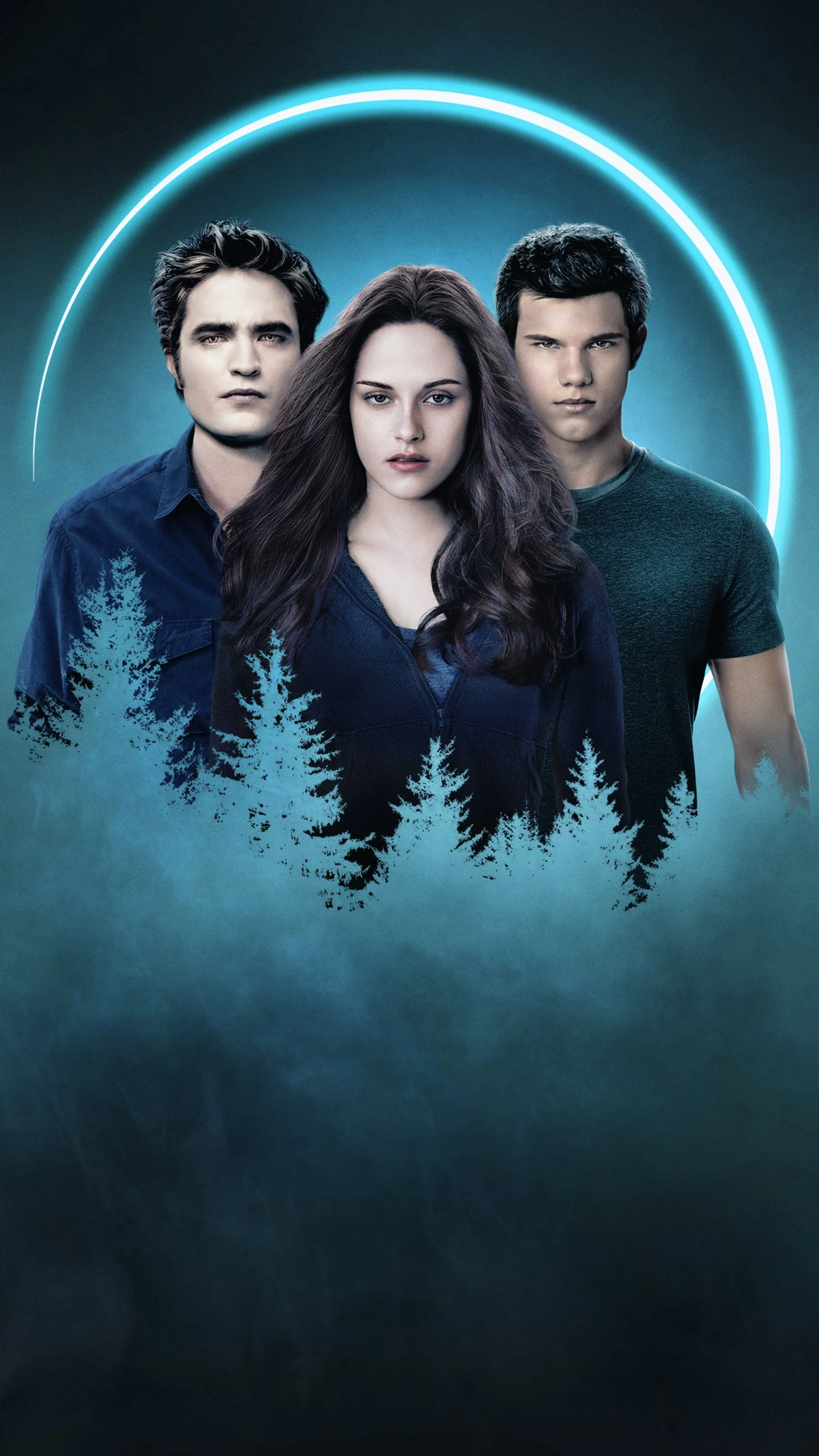 Official The Twilight Saga: Eclipse artwork featuring Bella Swan, Edward Cullen and Jacob Black.