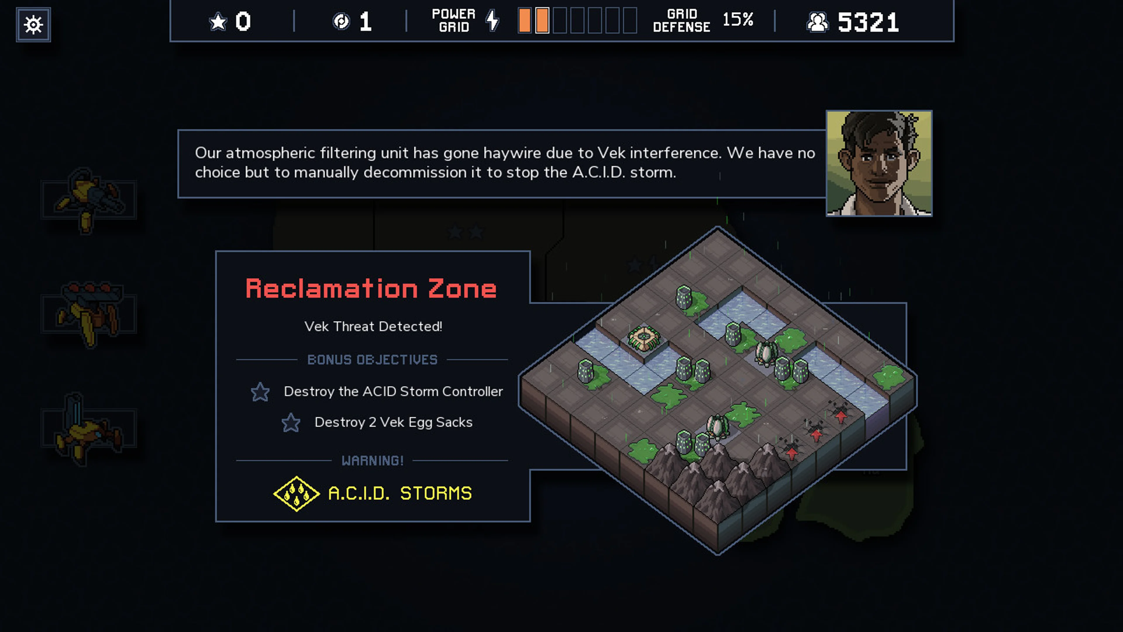 An official Reclamation Zone mission card names two bonus goals and warns about A.C.I.D. Storms.