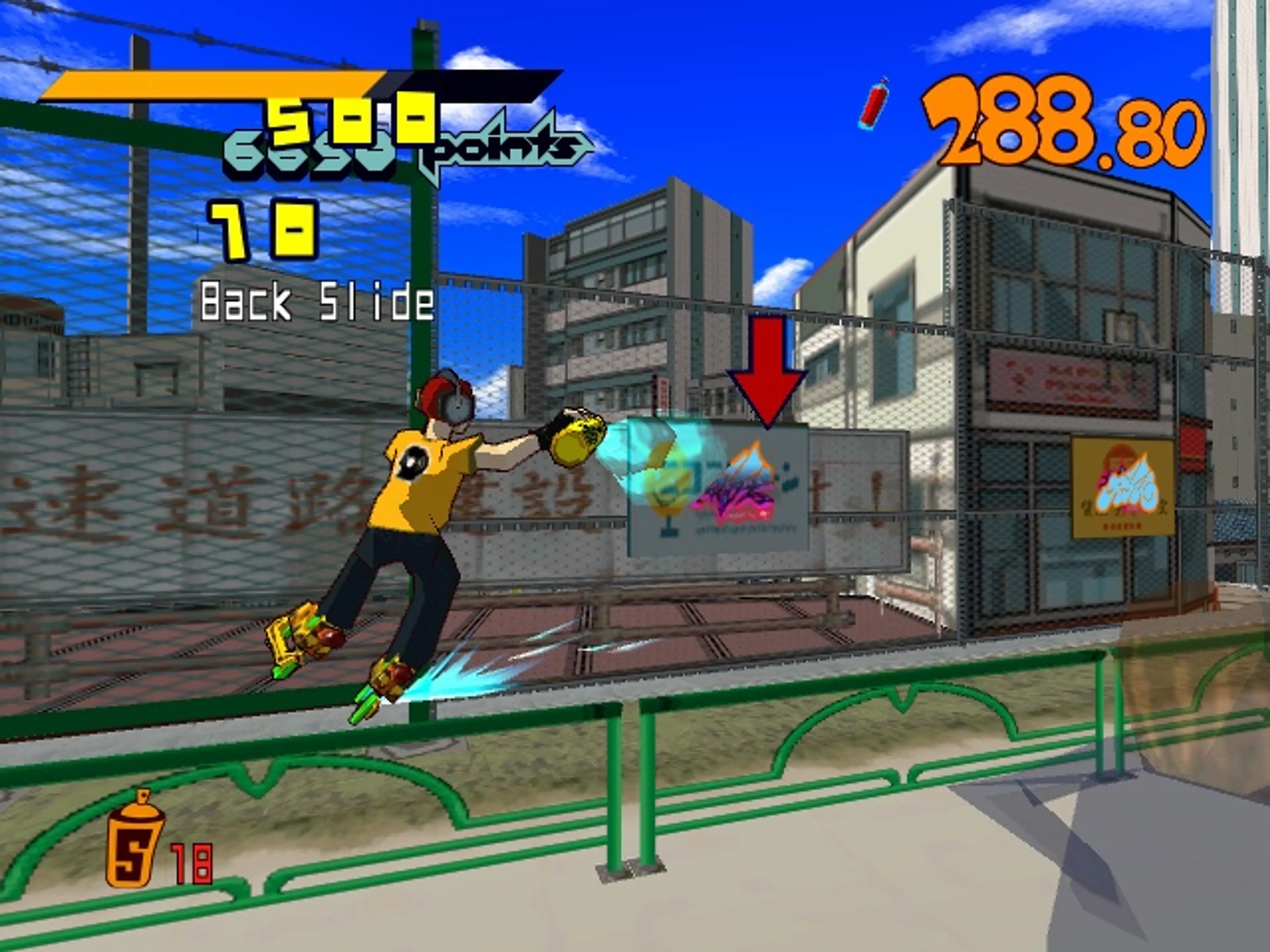 Grinding through Tokyo-to in the Dreamcast version of Jet Set Radio.