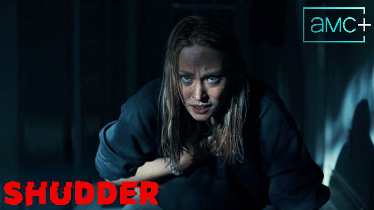 Official The Cycle trailer artwork features Deborah Ann Woll under Shudder and AMC+ branding.