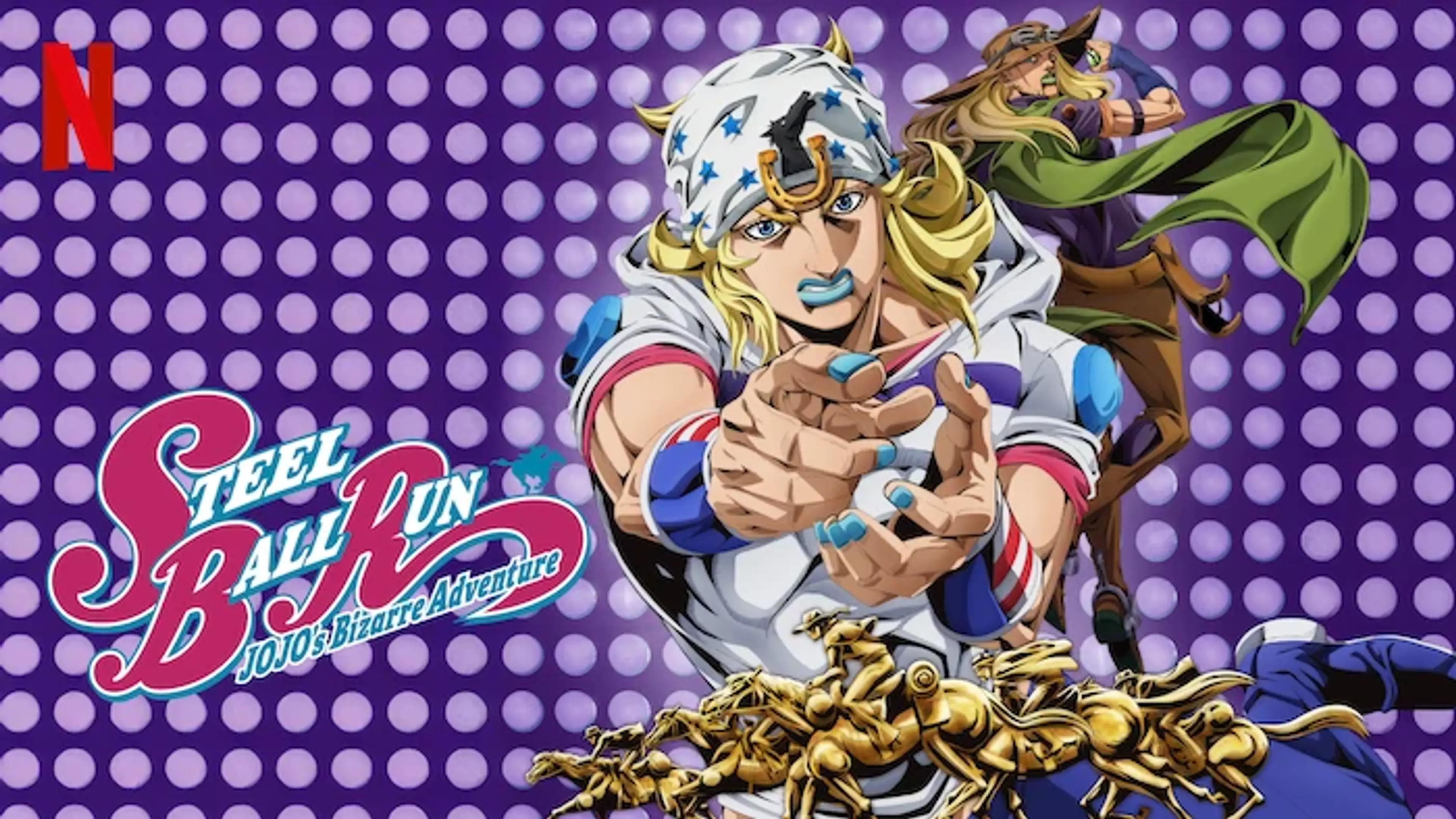 Gyro Zeppeli in an official Steel Ball Run anime image from Netflix.