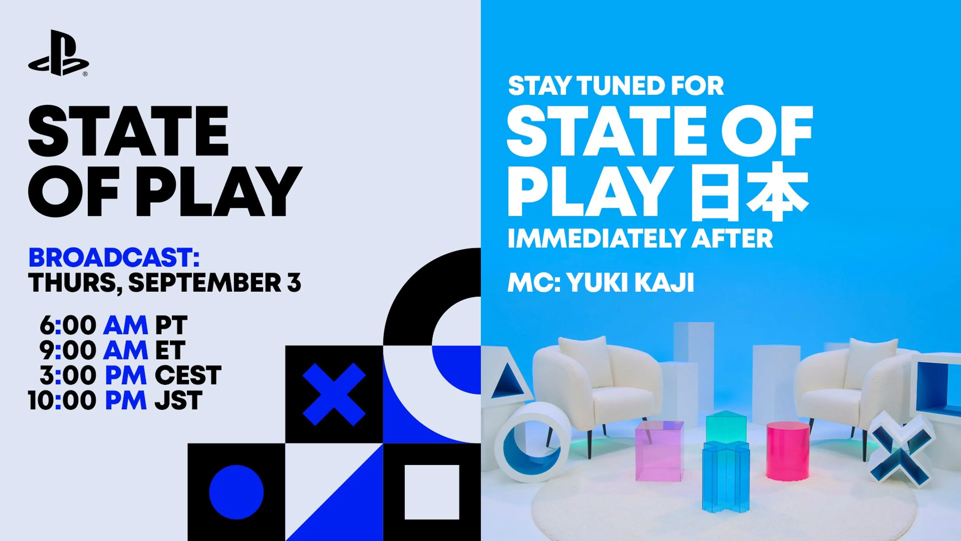 PlayStation branding for the September 3 State of Play and State of Play Japan broadcasts.