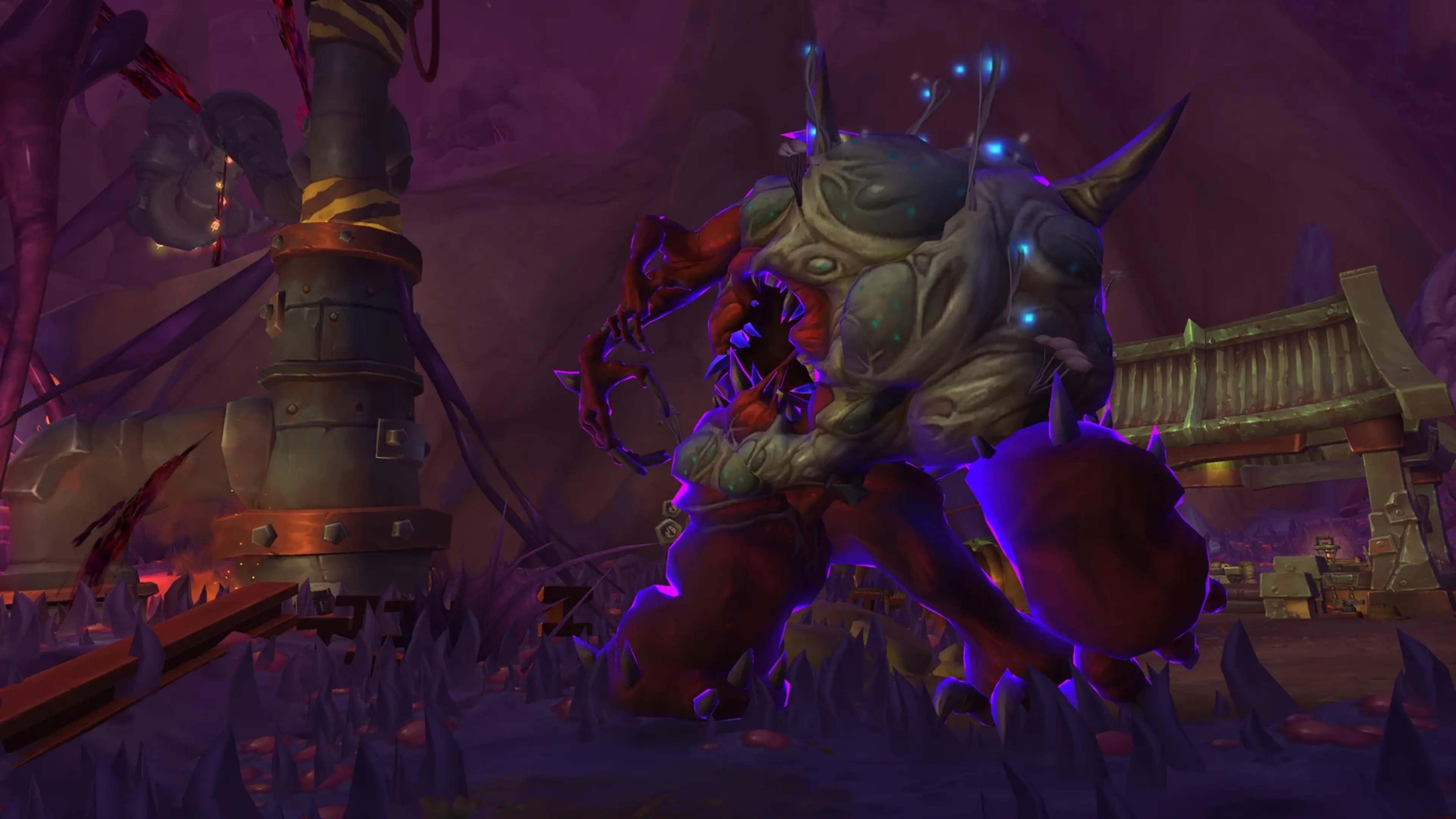 A player character confronts the Hideous Amalgamation in a World of Warcraft delve.
