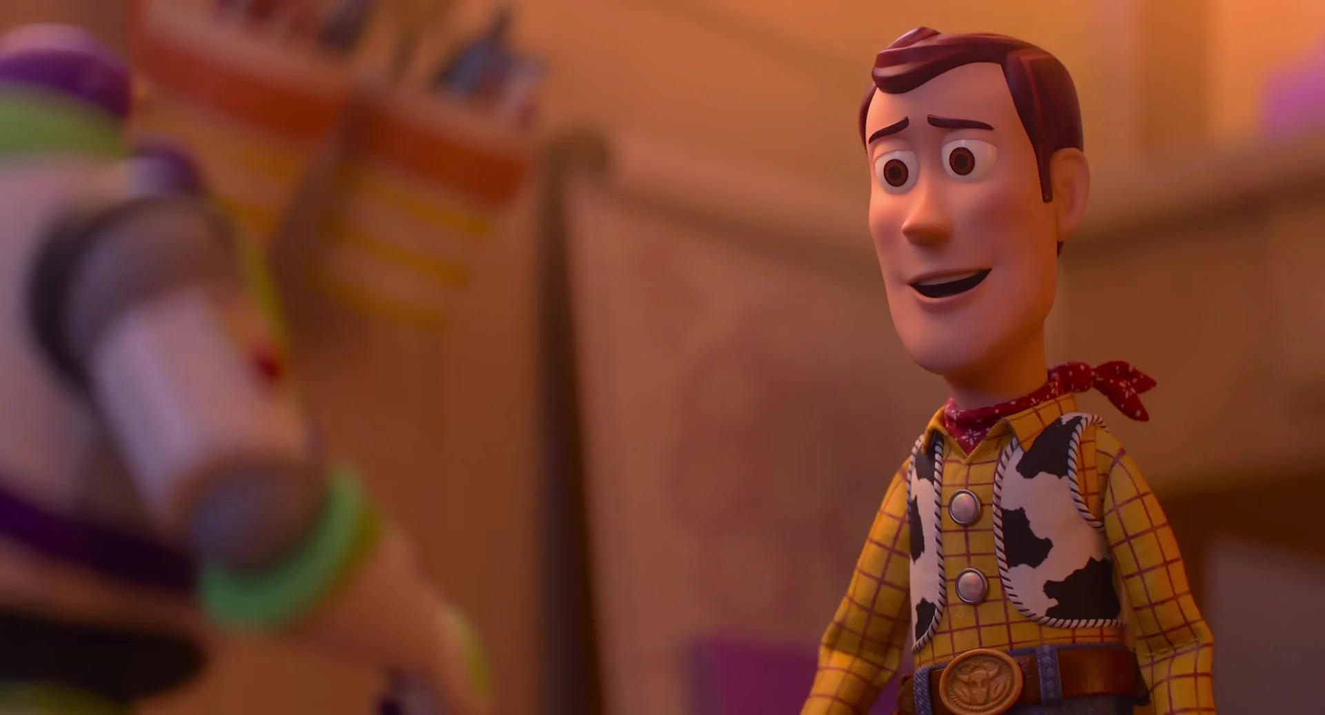 Woody speaks to Buzz Lightyear in Bonnie’s room in Toy Story 5.