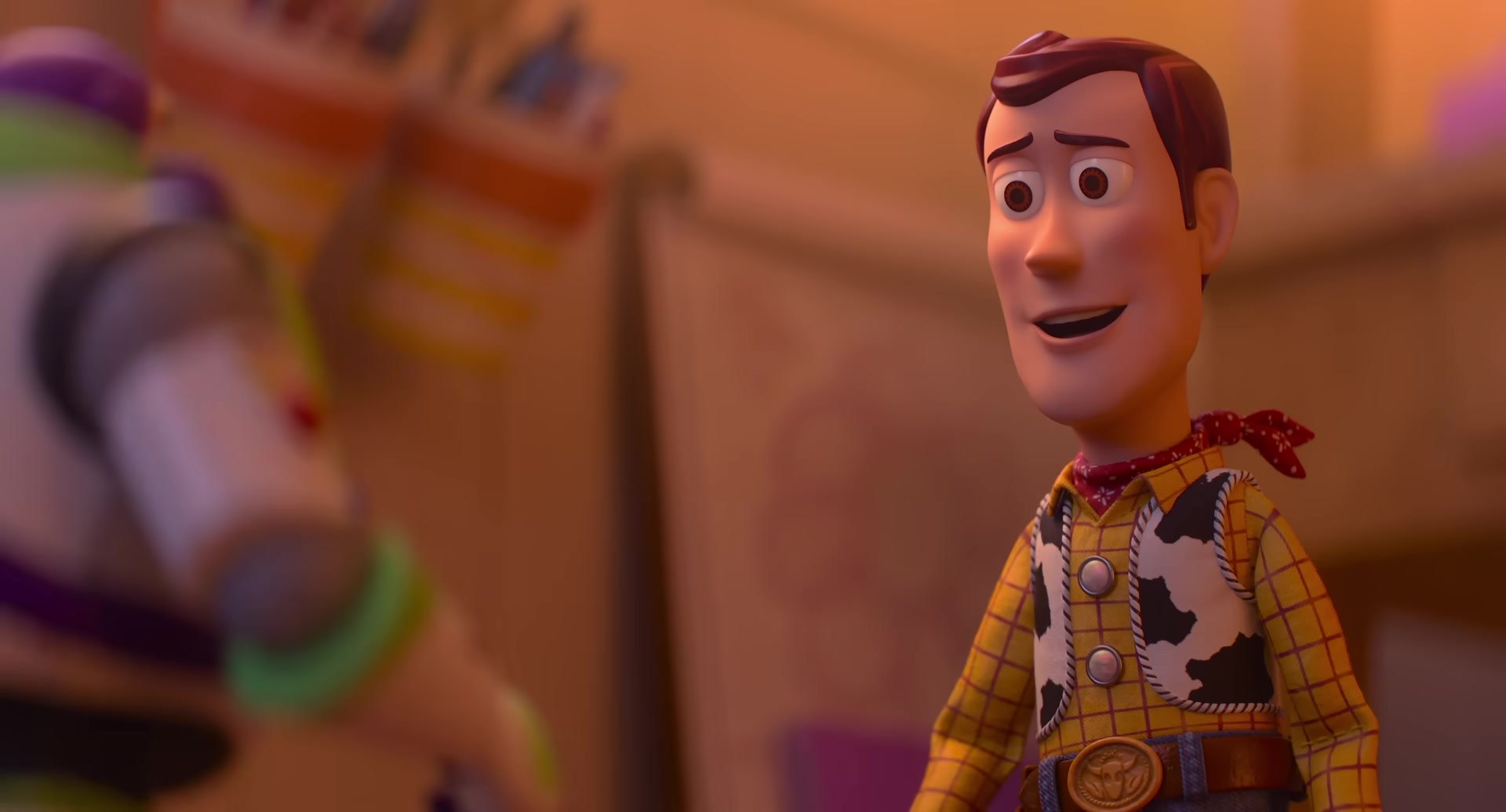 Woody speaks to Buzz Lightyear in a warm scene from the Toy Story 5 trailer.