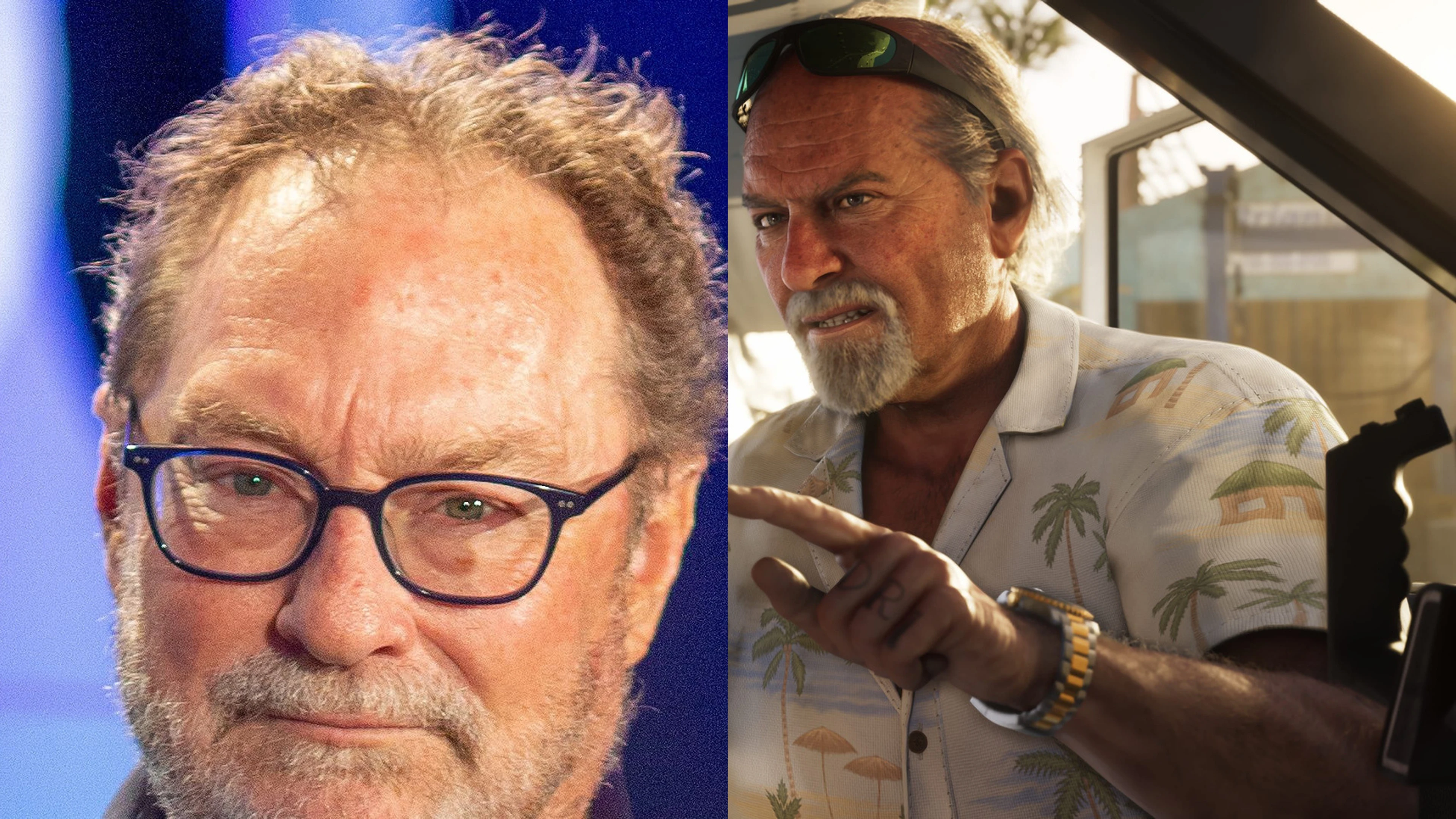 Actor Stephen Root appears beside GTA VI character Brian Heder.