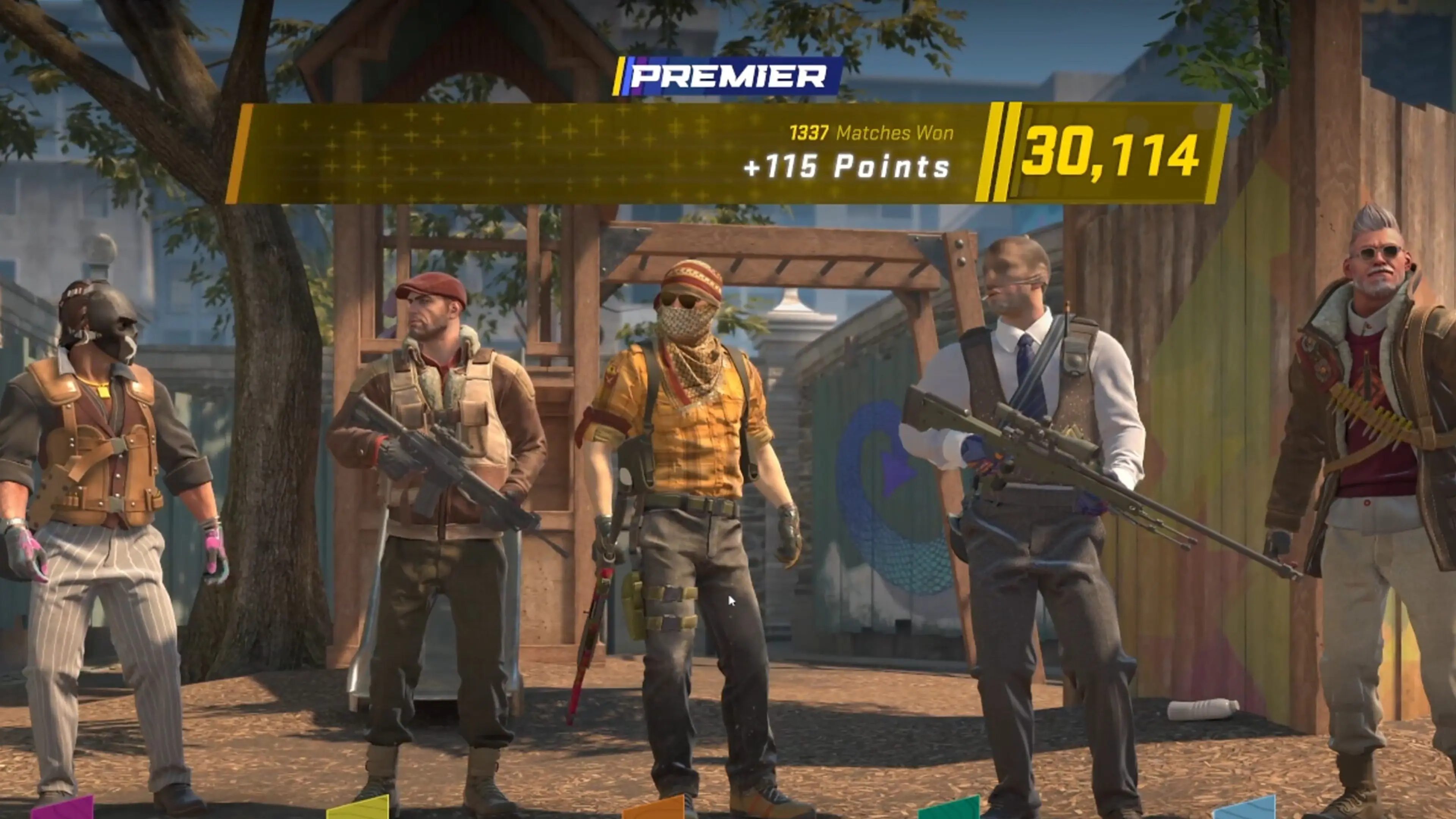 Counter-Strike 2 Premier match result showing points added to a visible CS Rating.