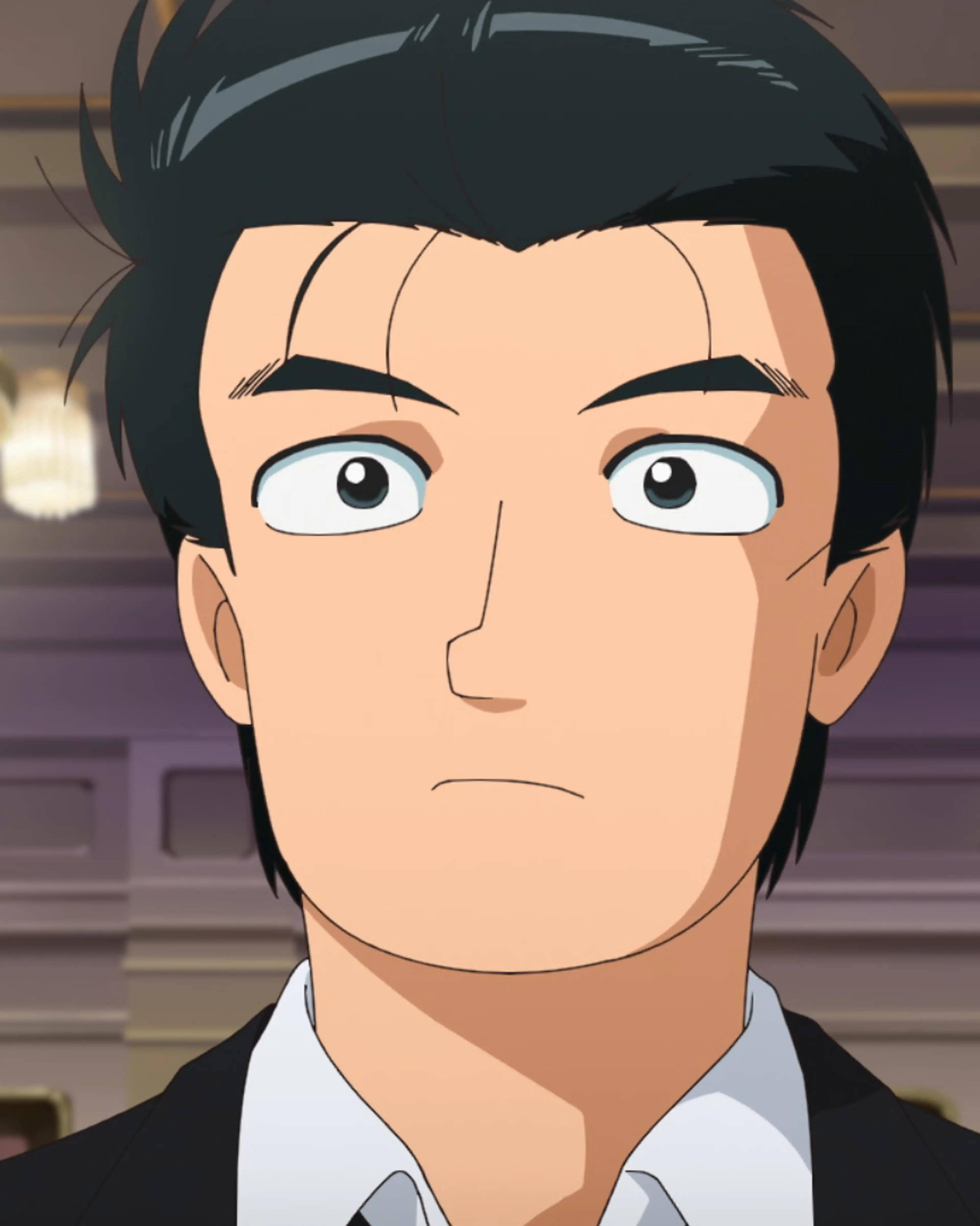 Shiro Yamaoka looks determined in a formal room in Shin Oishinbo.