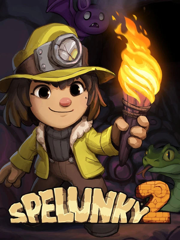 Official Spelunky 2 cover with Ana and other explorers above the game logo.