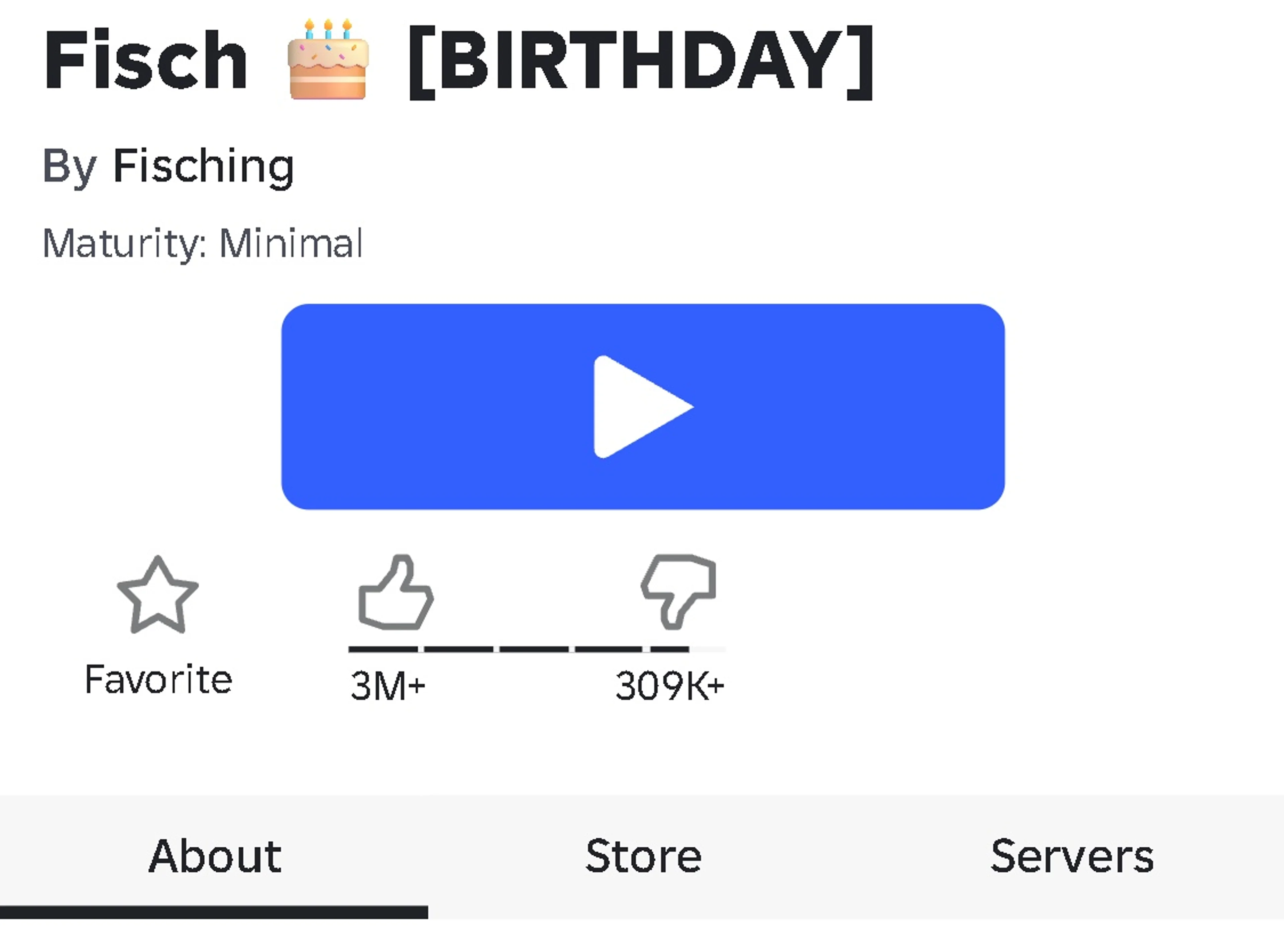 Fisch’s title and creator are above the About, Store and Servers tabs, with About underlined.