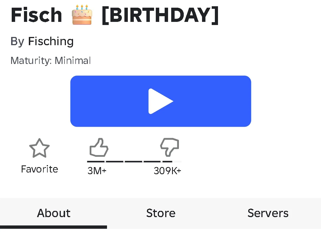 Fisch’s title and creator are above the About, Store and Servers tabs, with About underlined.