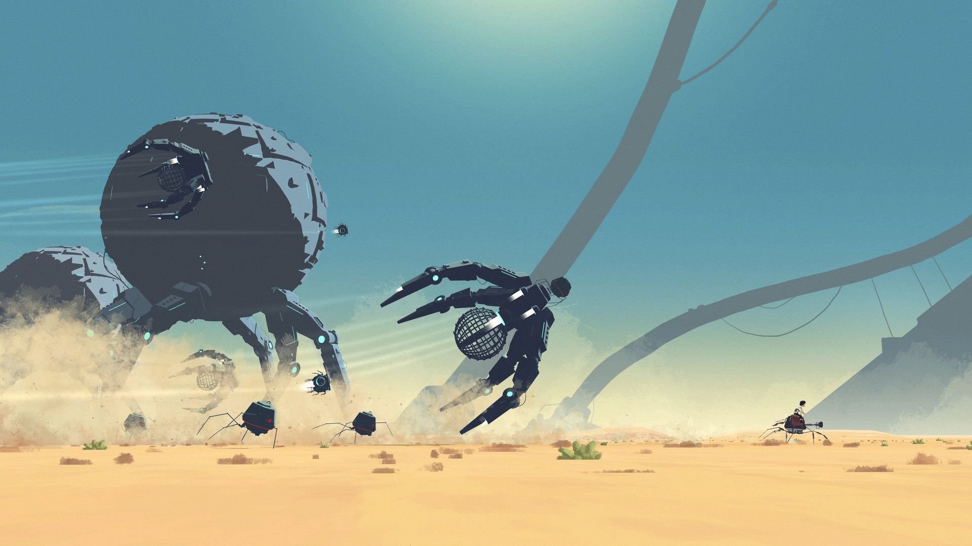 Large machines cross the desert in Planet of Lana.