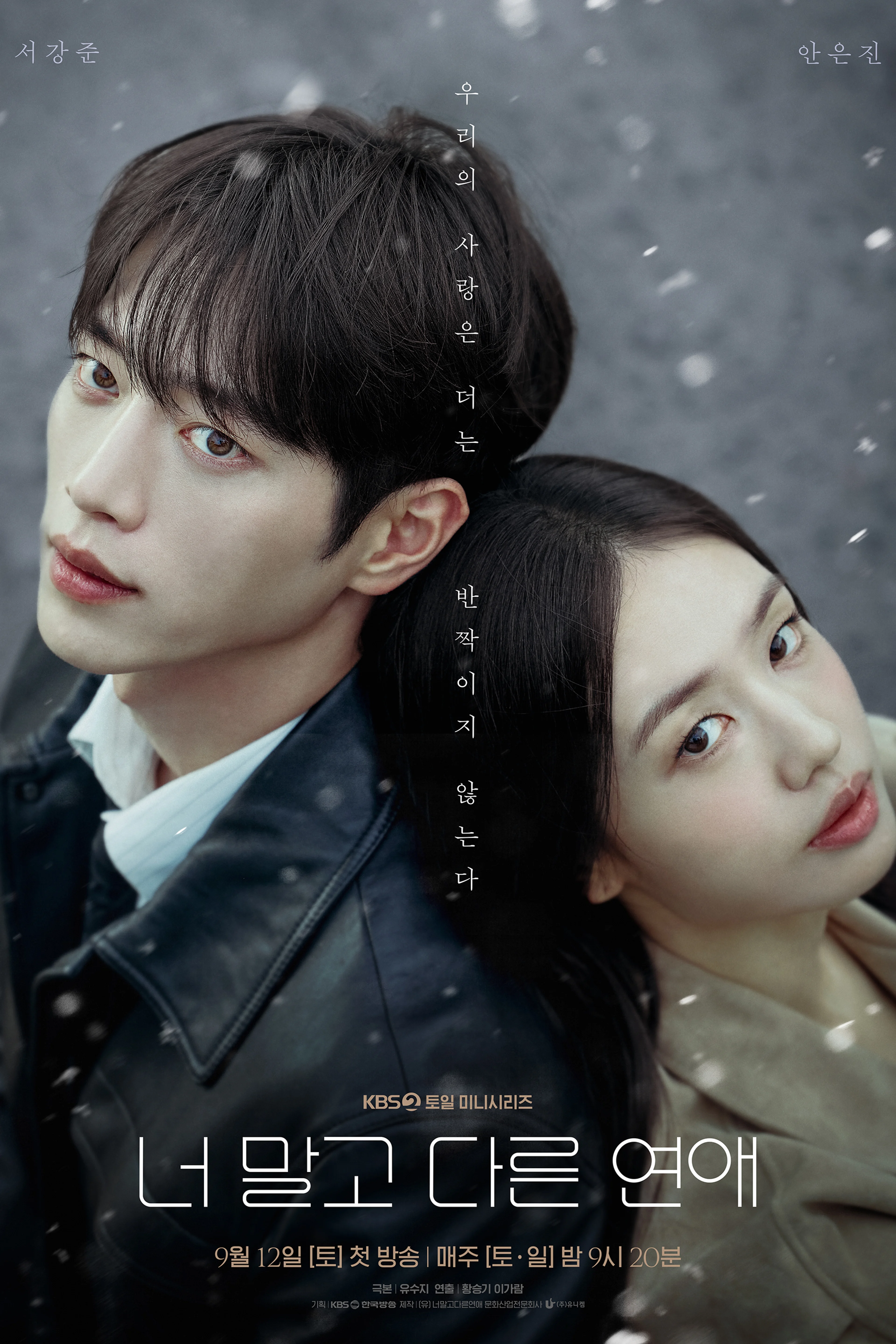 Seo Kang-joon and Ahn Eun-jin stand back to back in the official A Love Other Than Yours poster.