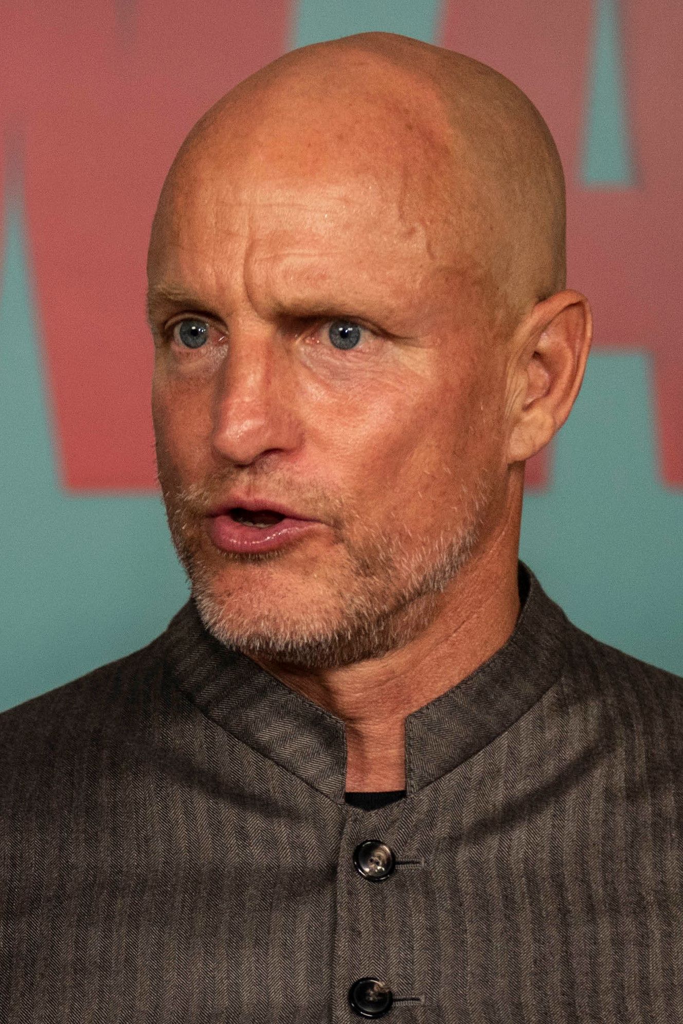 Woody Harrelson speaks at a 2019 Midway premiere event.
