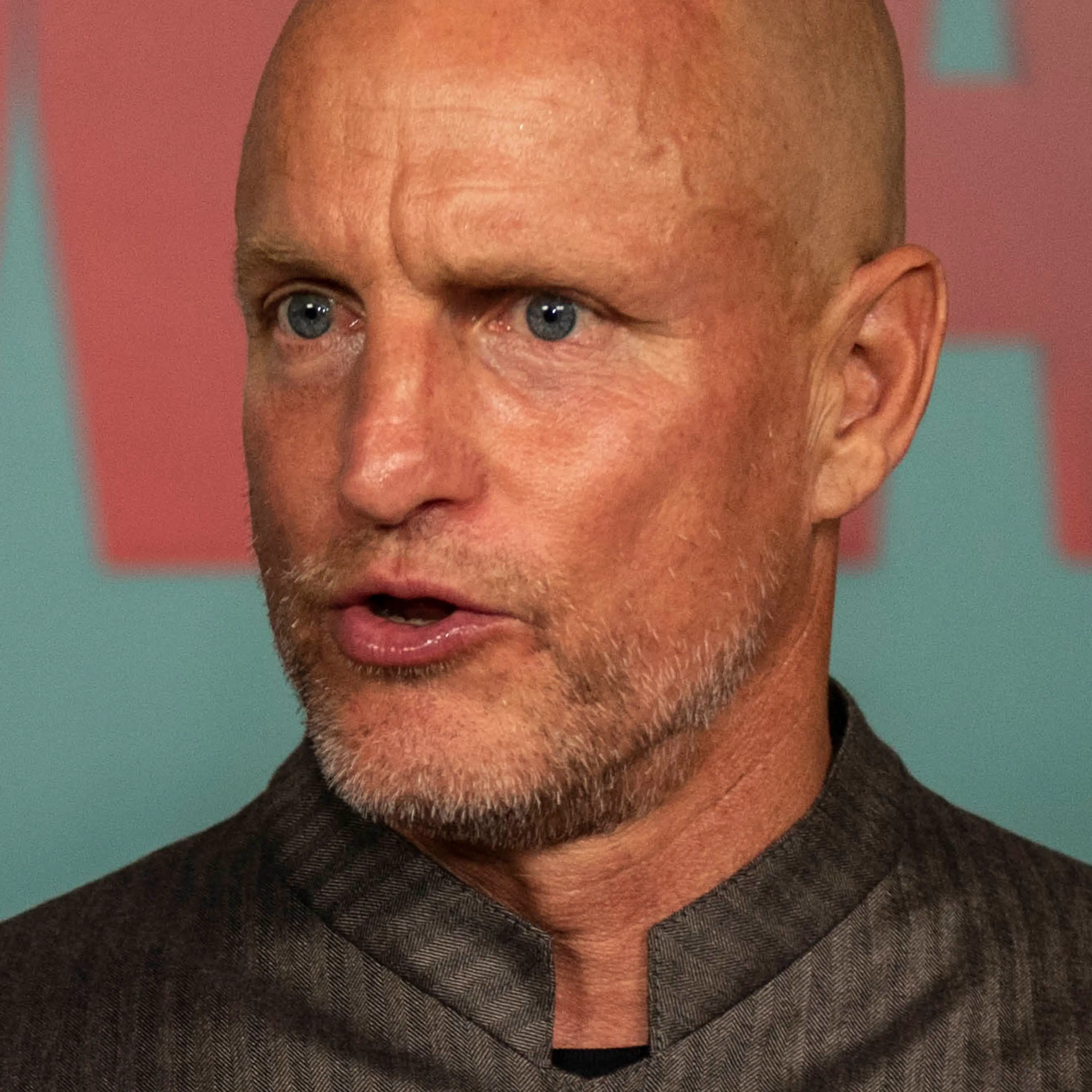 Woody Harrelson speaks at a 2019 Midway premiere event.