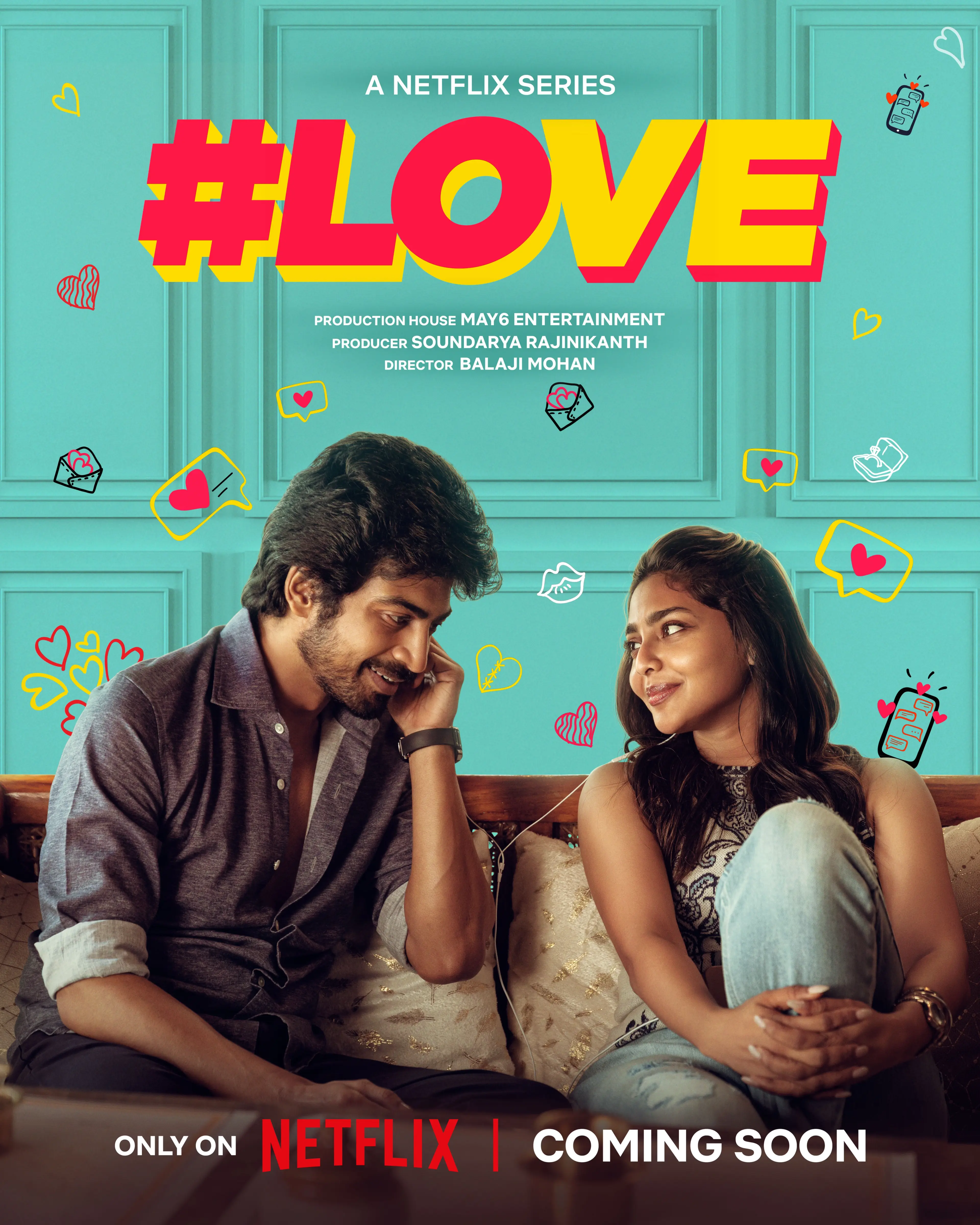 Arjun Das and Aishwarya Lekshmi together in Netflix promotional art for #Love.