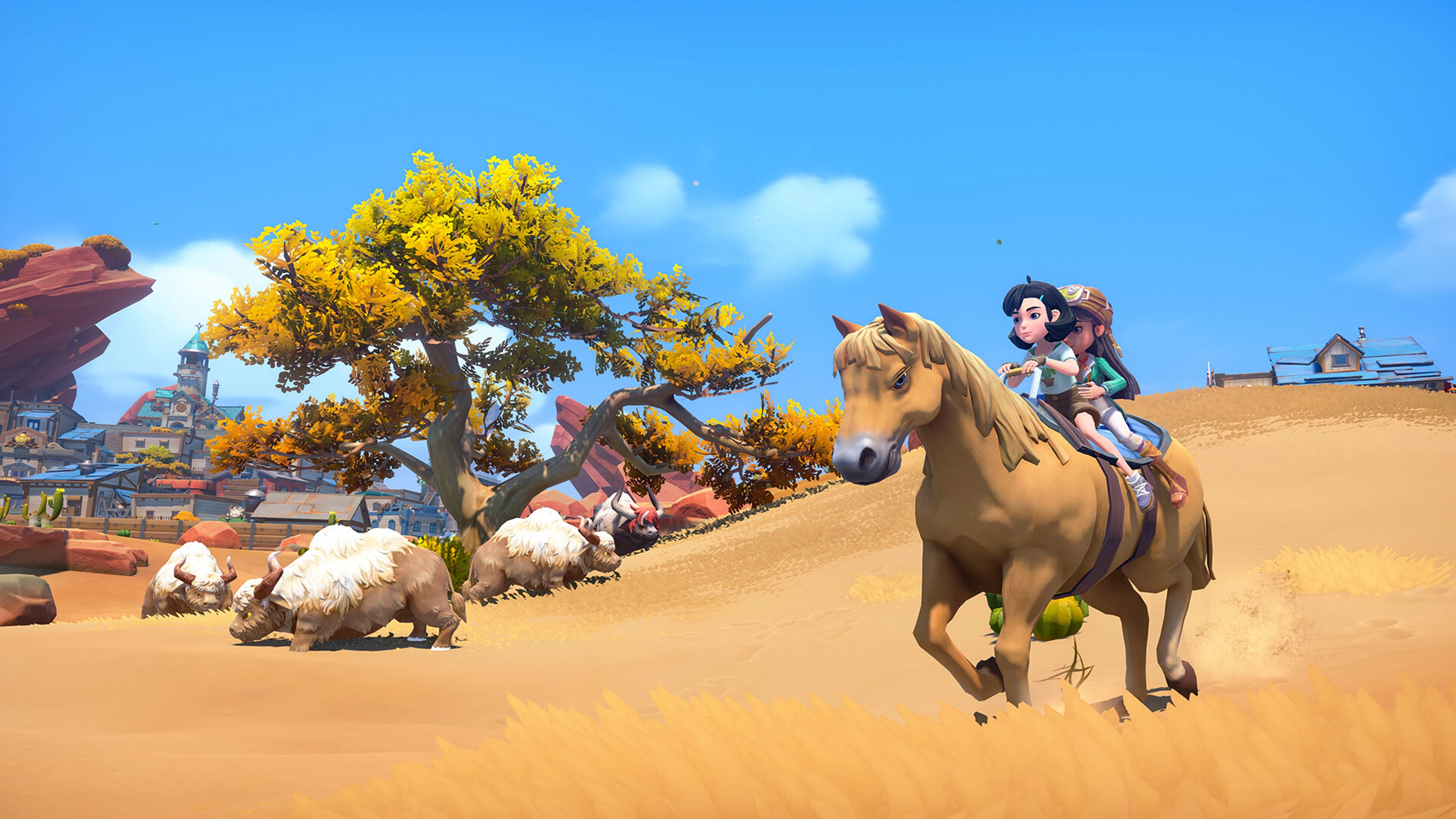 A builder riding through the desert outside Sandrock.