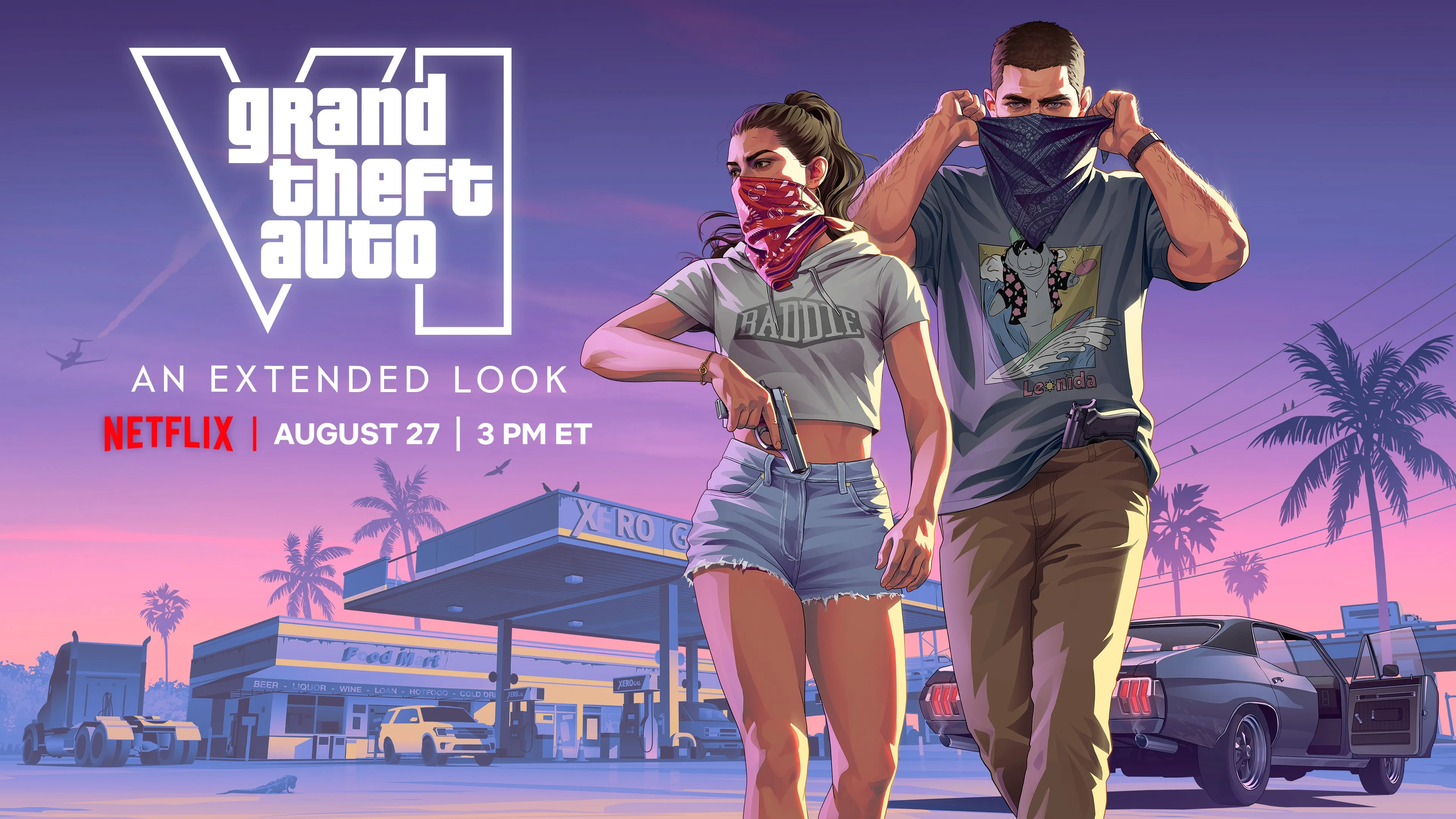 Jason and Lucia stand together in an official Grand Theft Auto VI image used to promote the Extended Look.