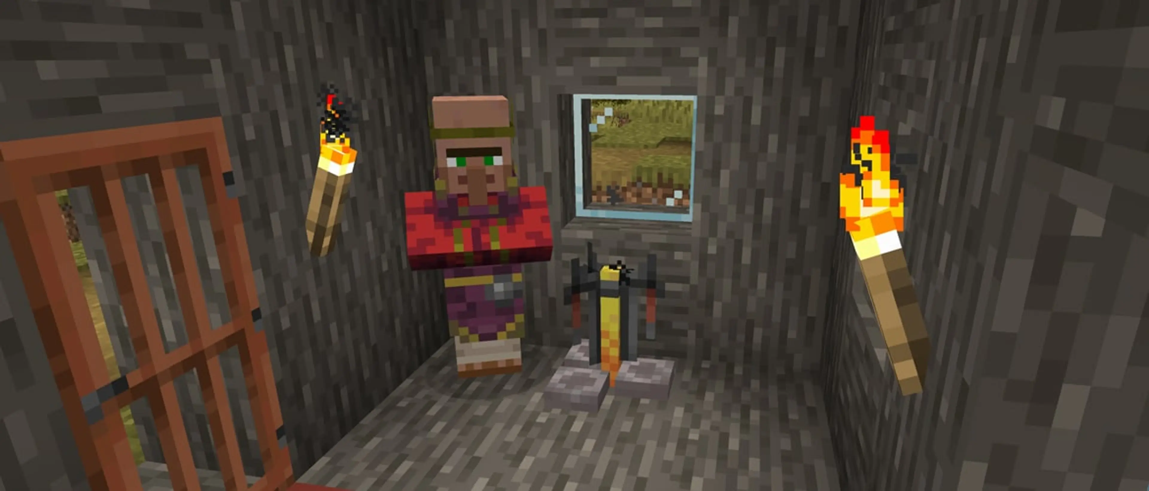 A Minecraft potion bottle glowing inside a dark room.