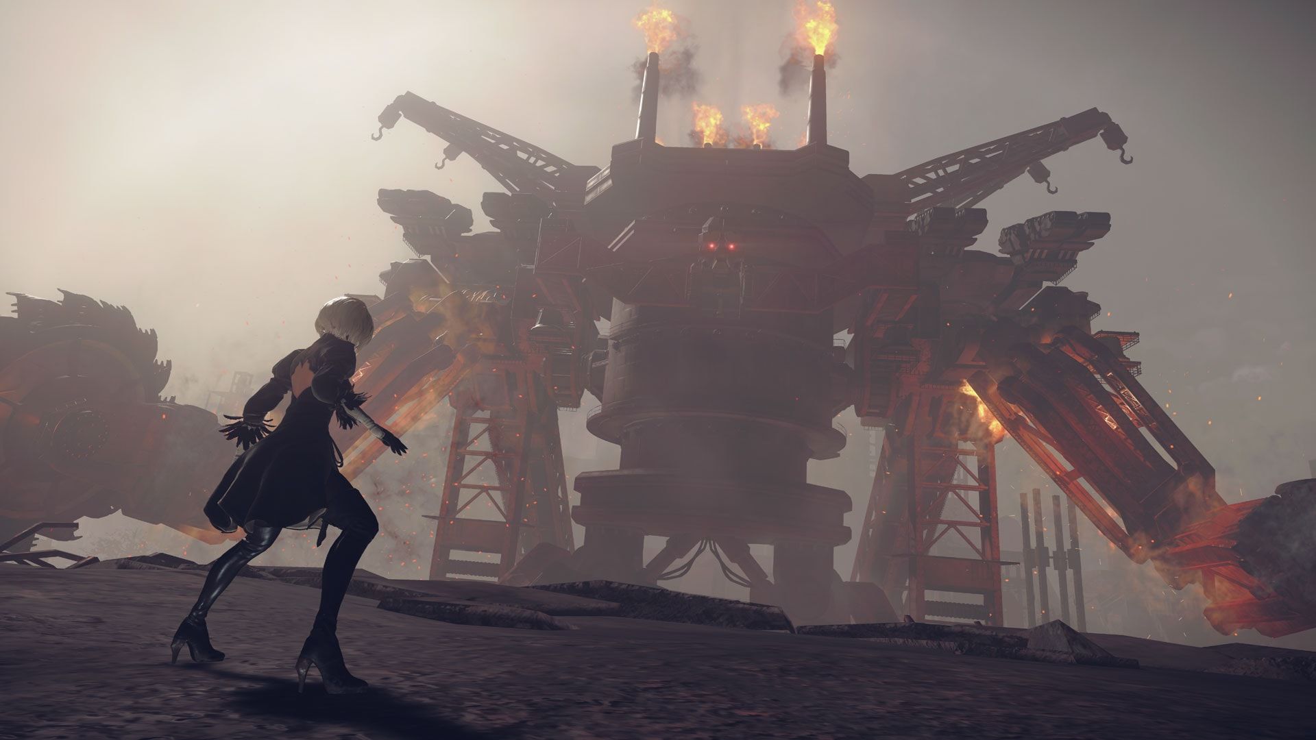 2B faces a much larger machine with multiple arms.