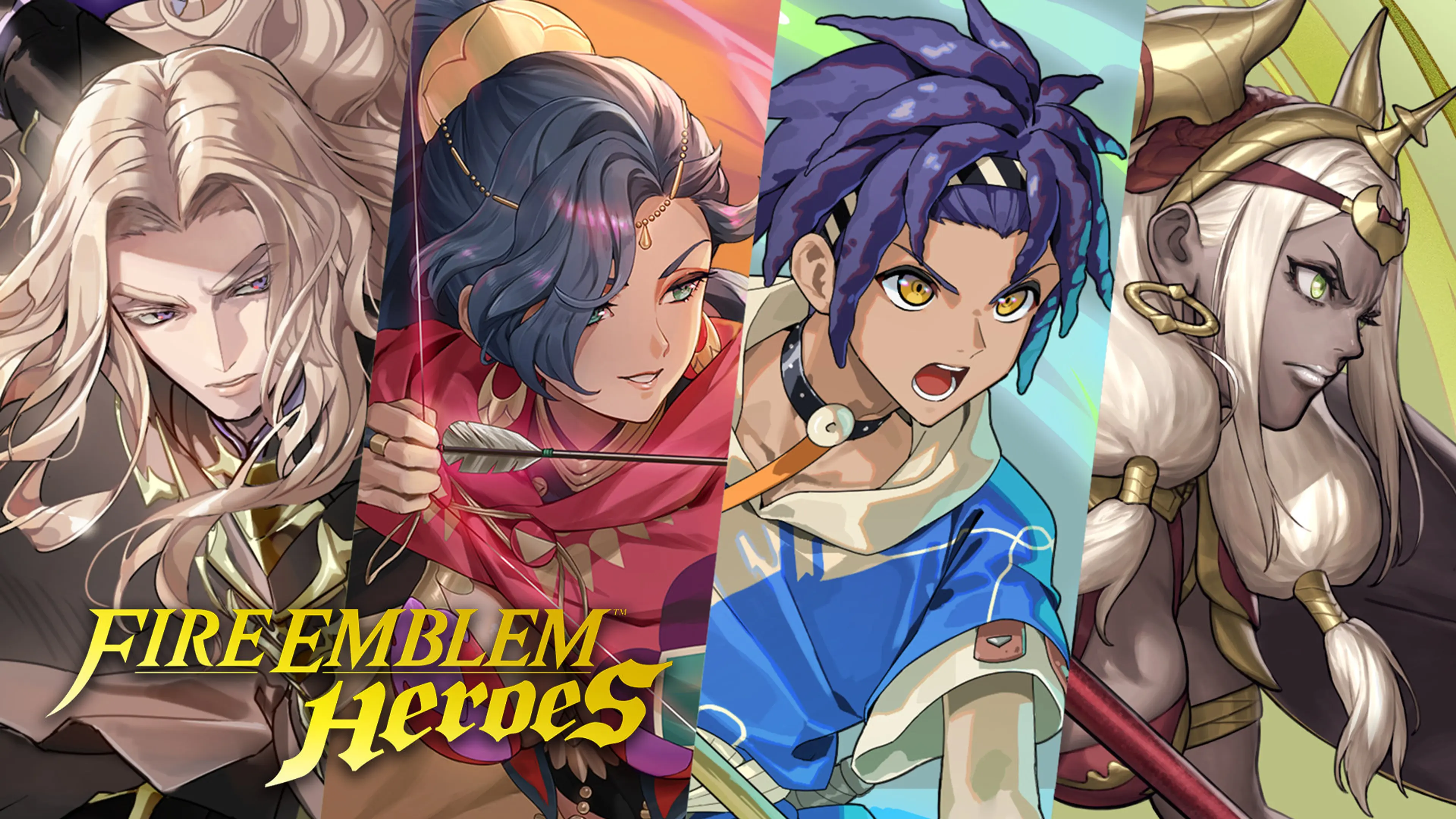 Cai, Theodora, Dietrich and Leda from the Fire Emblem Heroes Fortune’s Weave event.
