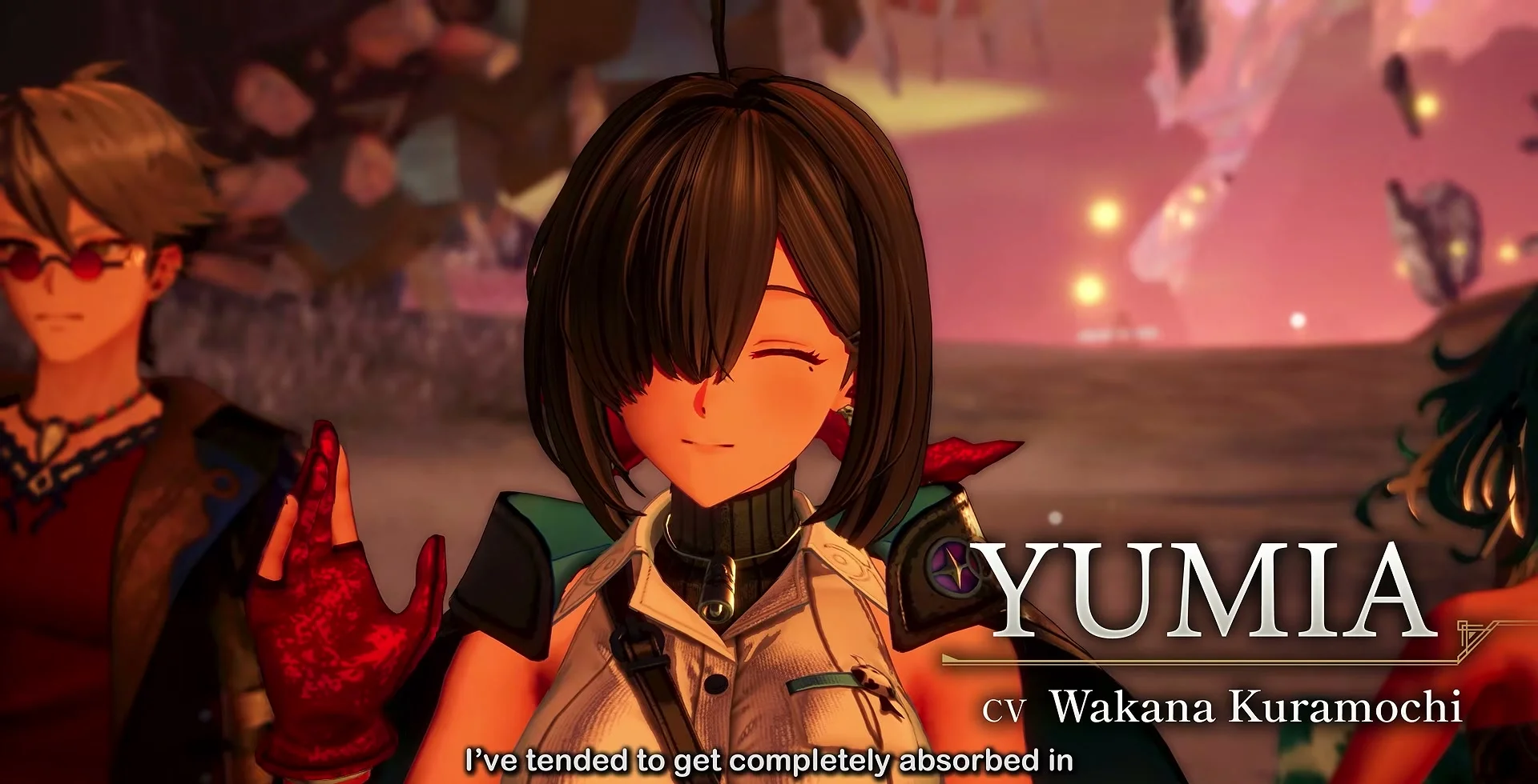 Yumia smiles during a warm scene in the Atelier Karia character trailer.