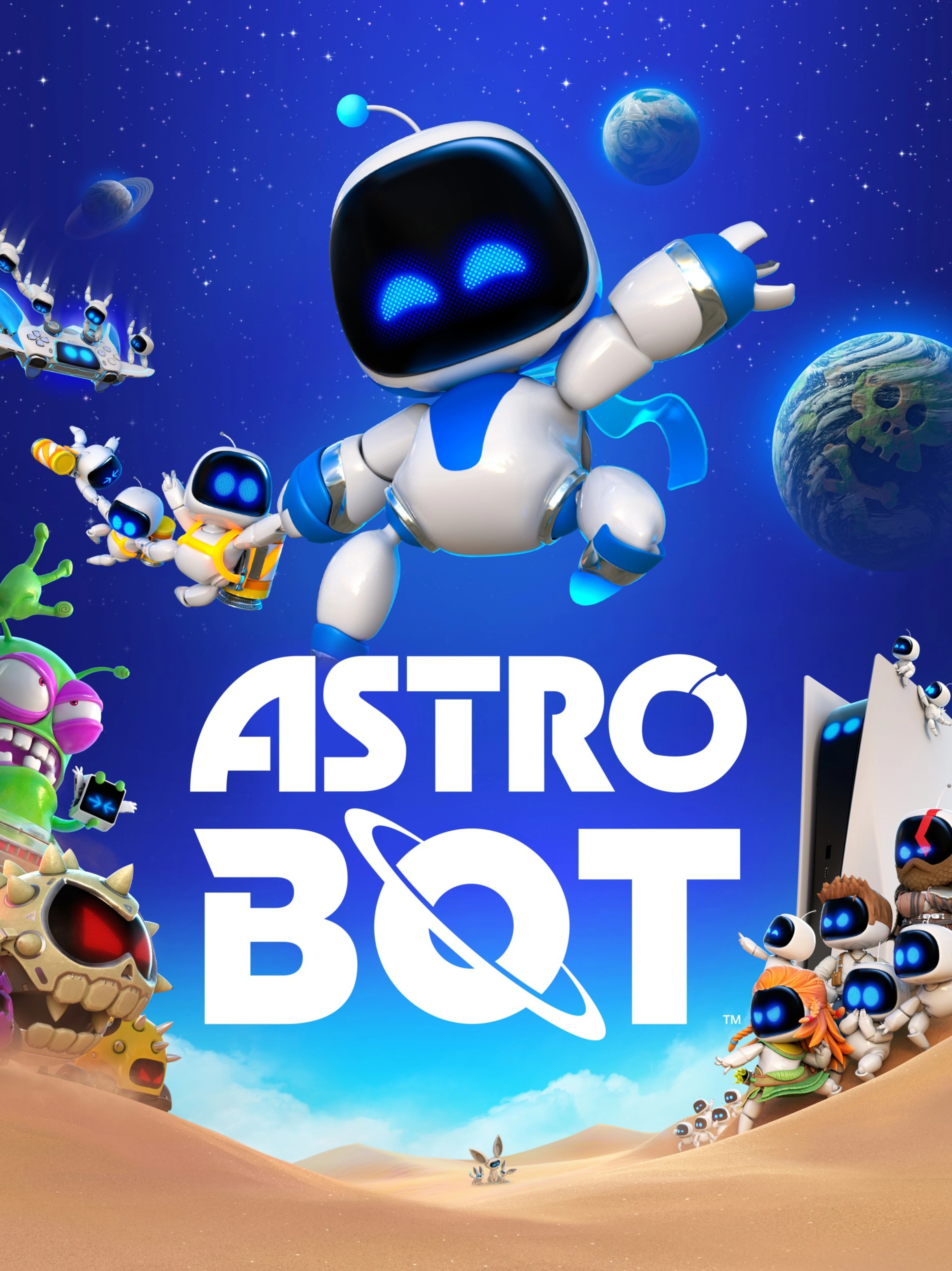 Official Astro Bot cover with Astro flying above a colorful planet and the game logo.