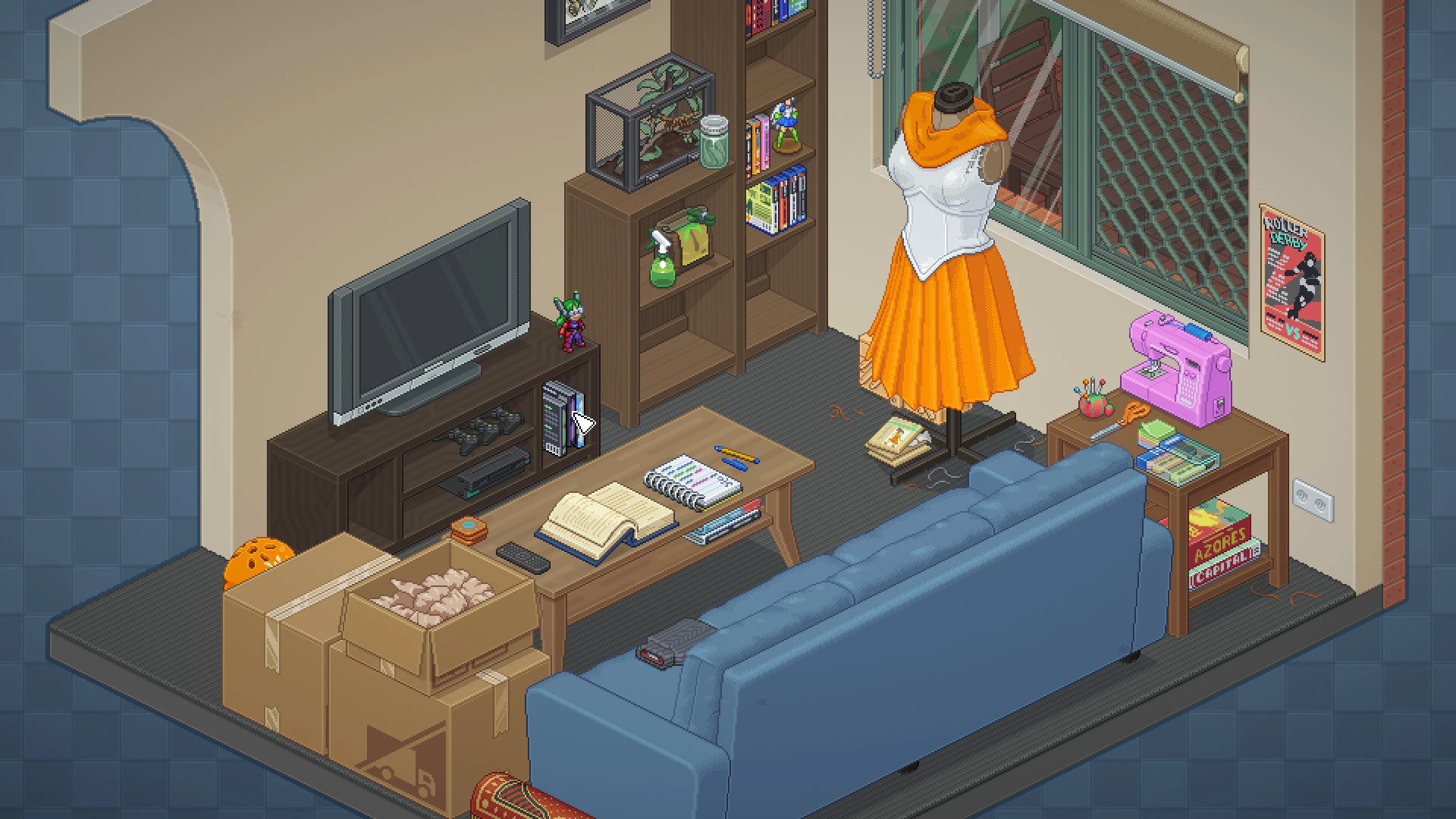 Official Unpacking cover art with rooms and household objects.