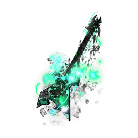 Noiseform fishing rod with a dark frame, turquoise line, and glowing green spectral effects.