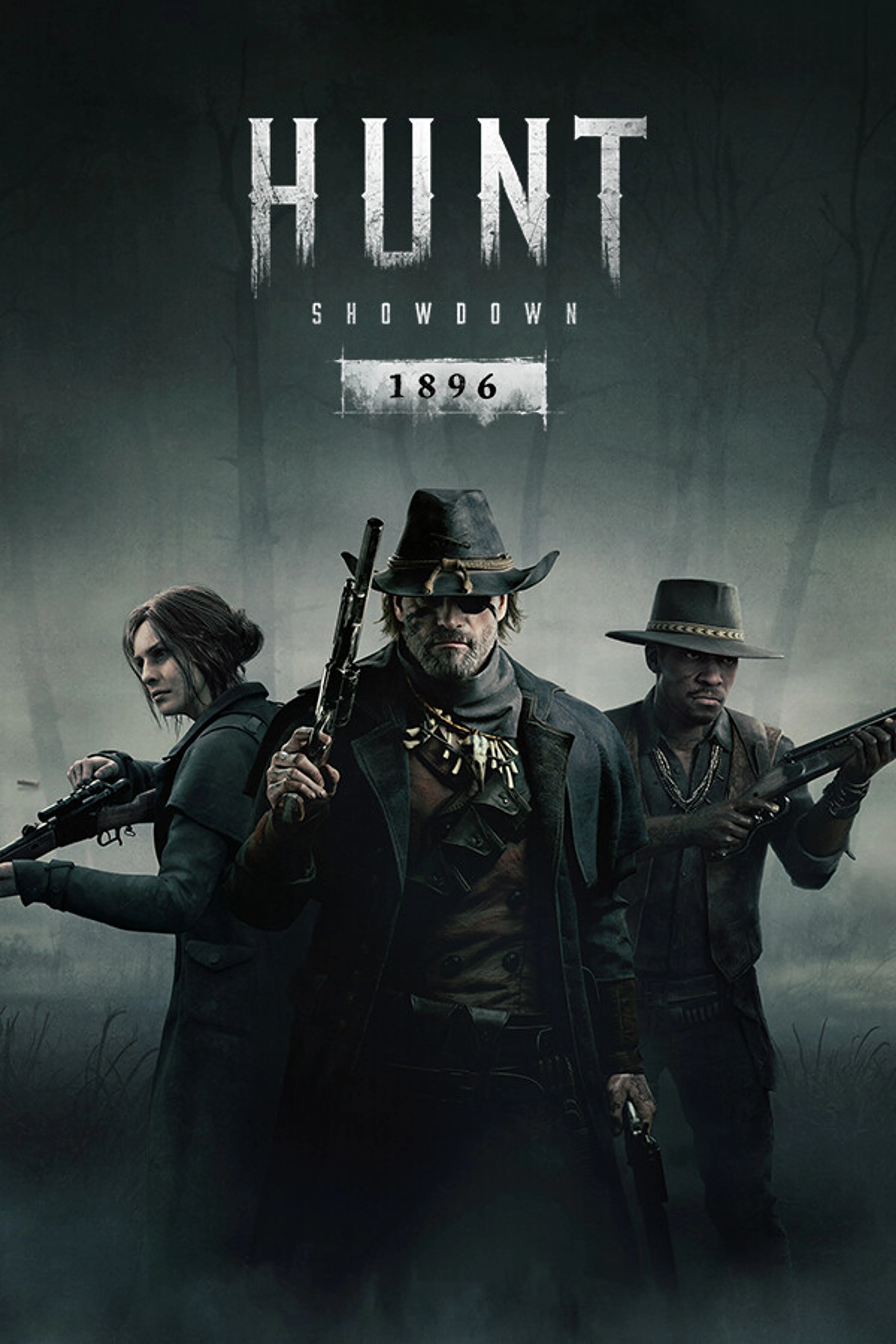 Official Hunt Showdown 1896 cover with three armed Hunters.