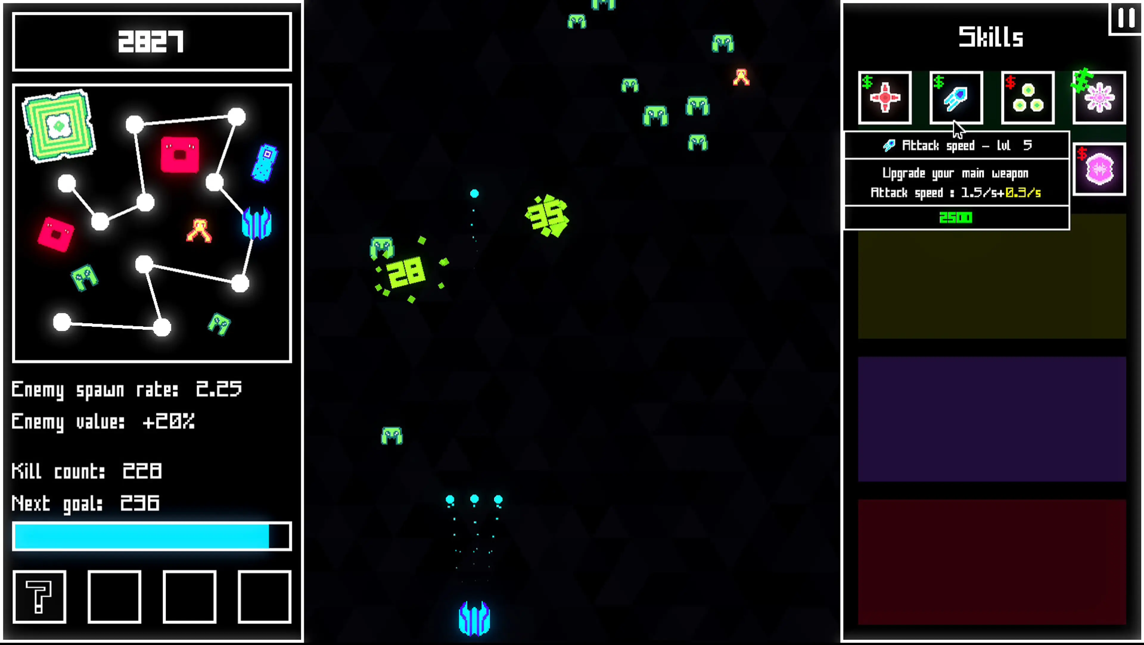 A space battle beside upgrade choices in Increvaders.