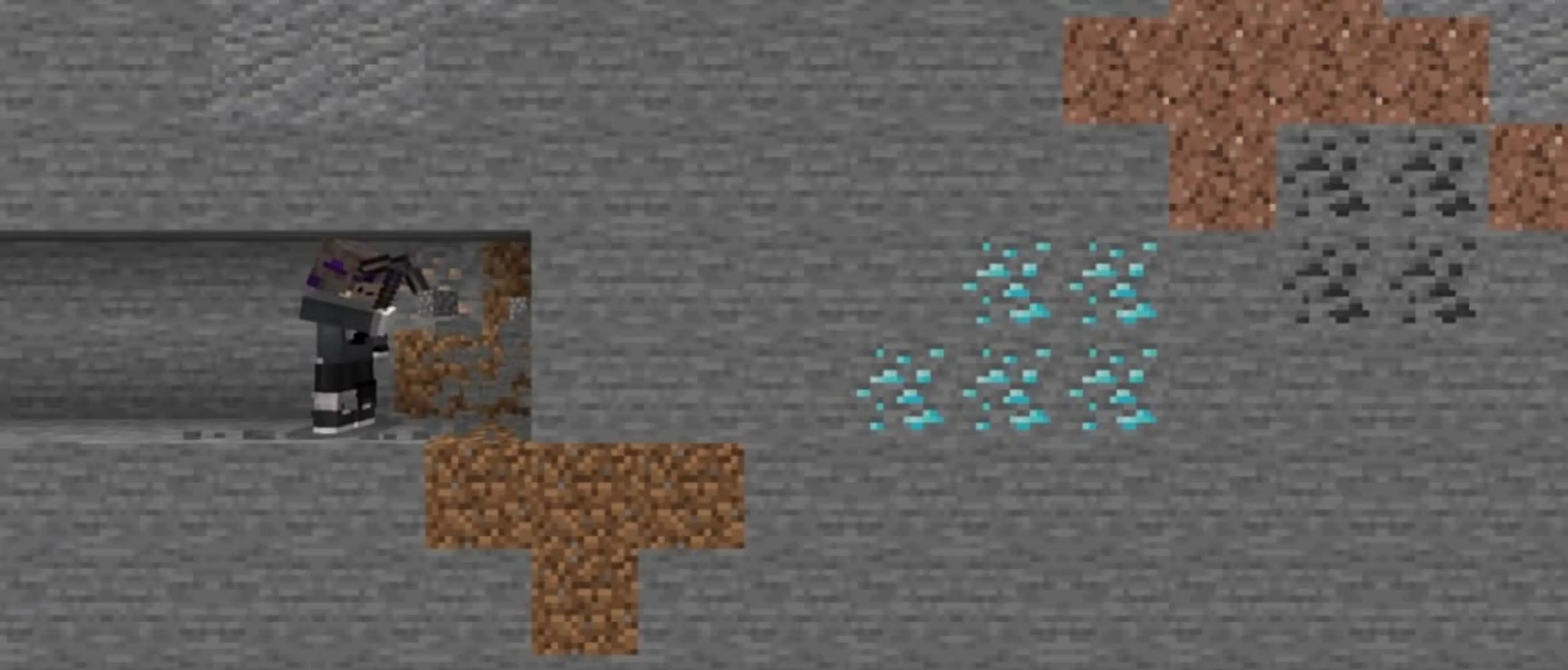 A Minecraft player mining near coal and diamond ore.