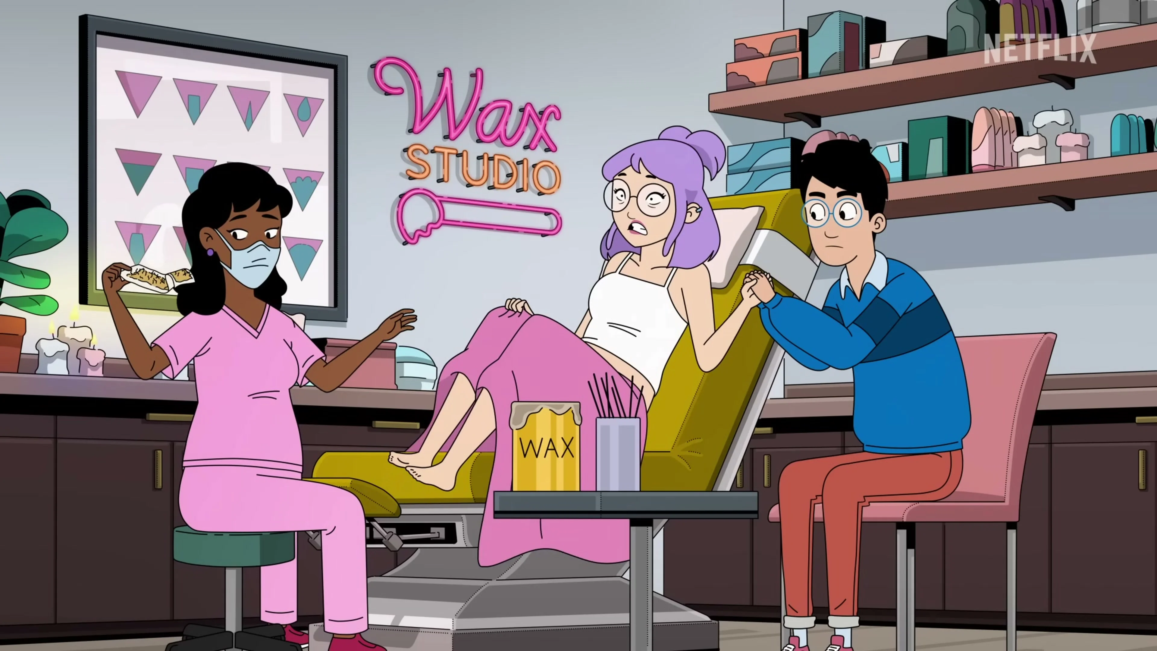 Eunice sits through a wax appointment while Andrew watches in DANG!.