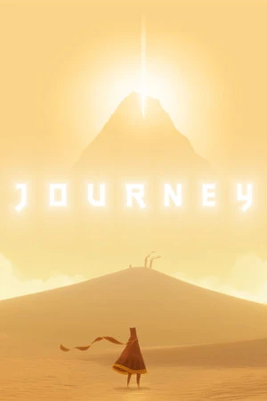 Official Journey cover with a robed traveler in a sunlit desert and the native game logo.